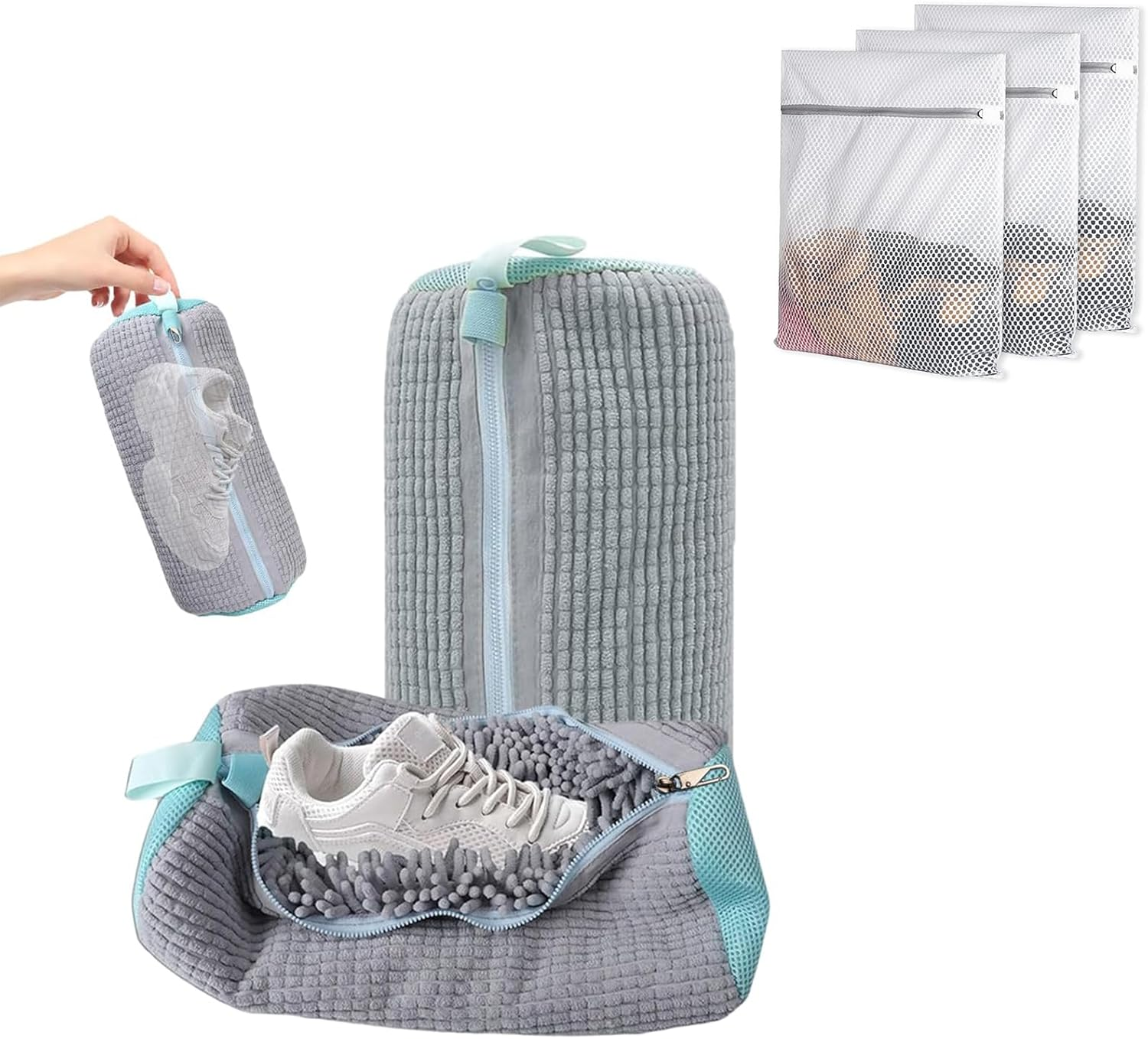5-Piece Combo: 2Pcs Shoe Washing Machine Bags + 3Pcs 10X12 Inches Delicates Wash Bags, Reusable Travel Laundry Bags image number 5