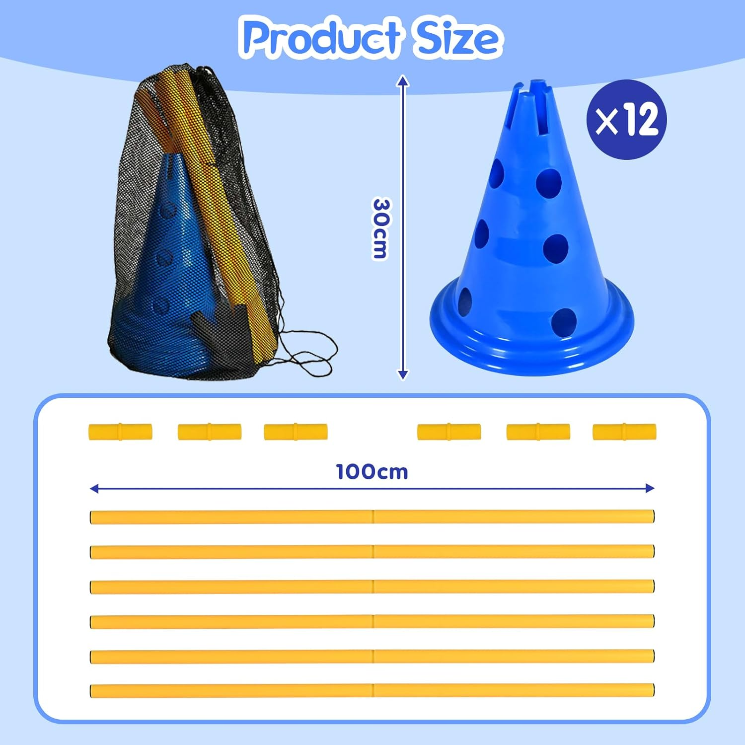 Advwin Dog Agility Hurdle Cone Set, Adjustable Dog Agility Course Backyard Set Include 12 Agility Cones 6 Agility Rods, Training Equipment Obstacle Training for Pet Outdoor Games with Carry Bag image number 5