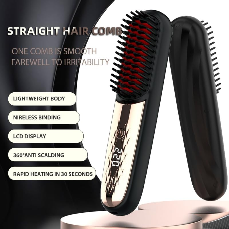 Cordless Hair Straightener Brush, Portable Straightening Brush for Women, Mini Hair Straightener for Travel, 4000Mah Rechargeable Fast Heating Electric Hair Straight Comb Present for Women image number 2