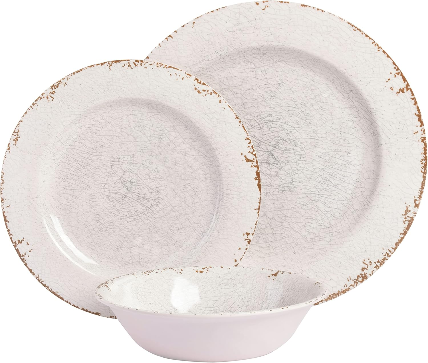 Gibson Studio 12 Piece Melamine Mauna Dinnerware Set, Ice Rustic