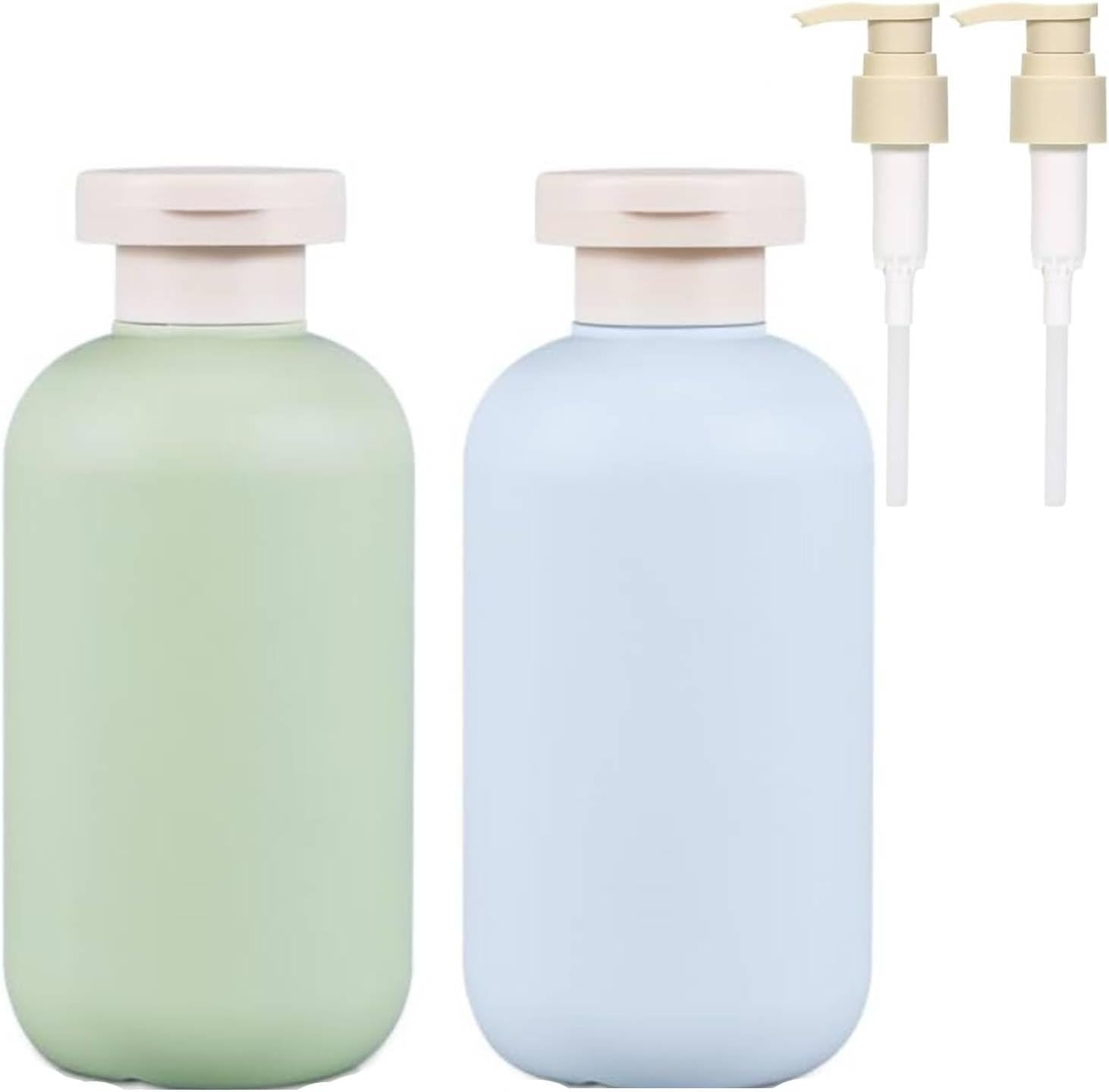 Travel Shampoo Bottles 2 Pcs with Flip Cap and Pump, Travel Bottles for Toiletries 200Ml, Empty Leak Proof Squeeze Travel Containers, for Toiletries,Shampoo and Conditioner (Green+Blue) image number 5