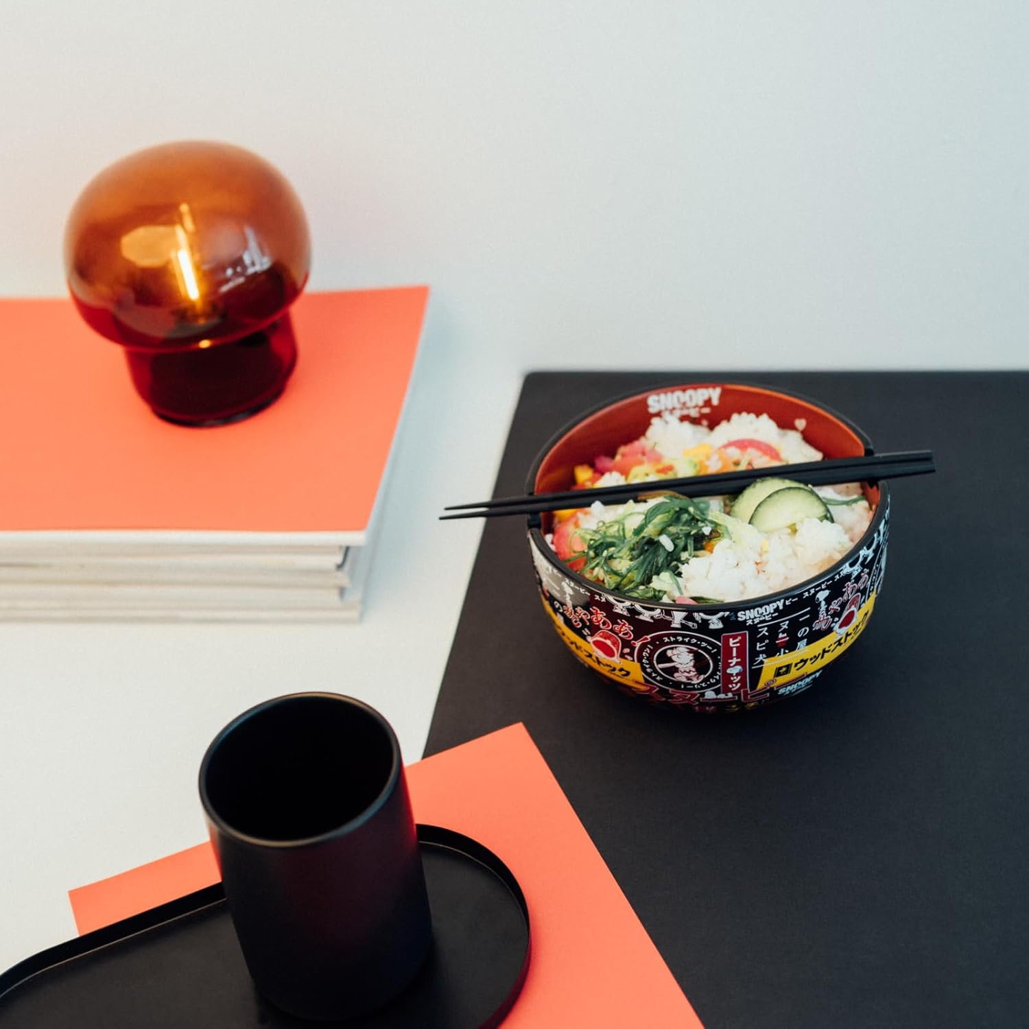 Grupo Erik Ramen Bowl Snoopy Ceramic Bowl 9 X 16 Cm 900 Ml with Sticks for Eating - Official Peanuts Snoopy Gifts Merch image number 5