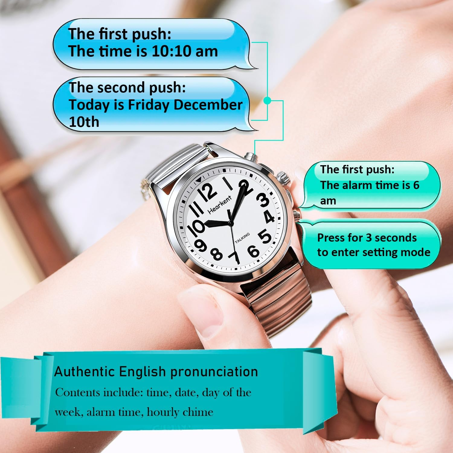 Talking Watch for Seniors Women, Women'S Wrist Watches with Jumbo Numbers, Loud Clear English Speaking Watch for Blind Visually Impaired or Elderly