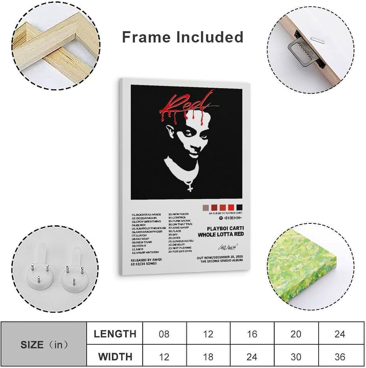 Playboi Poster Carti Whole Lotta Red Music Album Poster Canvas Painting Wall Art Picture Home Decor Print for Bedroom Living Room Dorm Study Bar Office 12X18Inch(30X45Cm) image number 5