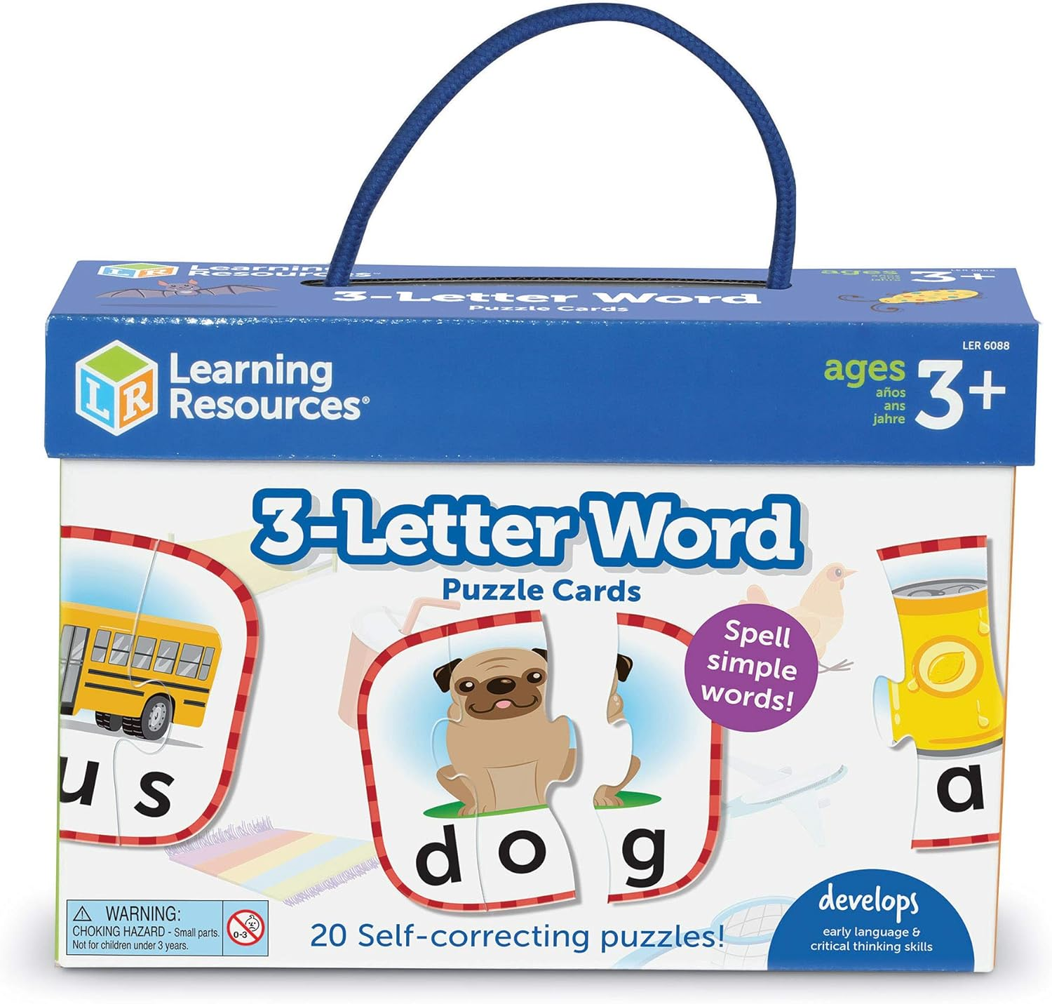 Learning Resources 3-Letter Word Puzzle Cards, Kindergarten Readniness, Self Correcting Puzzles, Ages 4+, Multi