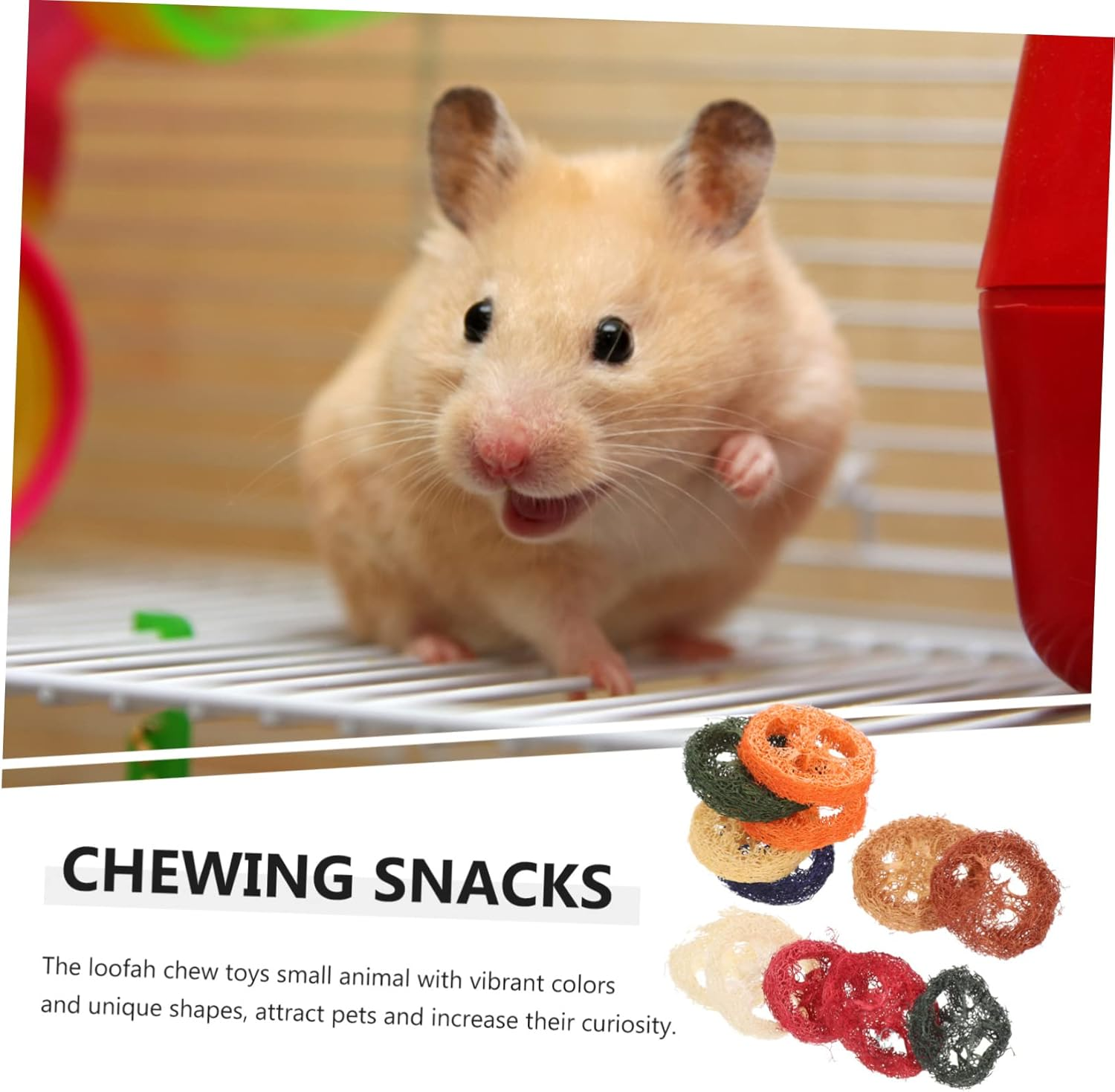 UKCOCO 12Pcs Loofah Chew Toys Small Animal Toys Guinea Pig Chew Supplies Organic Loofah Teeth Cleaning Vibrant Colour Hamster Rabbit PET Random Color image number 3