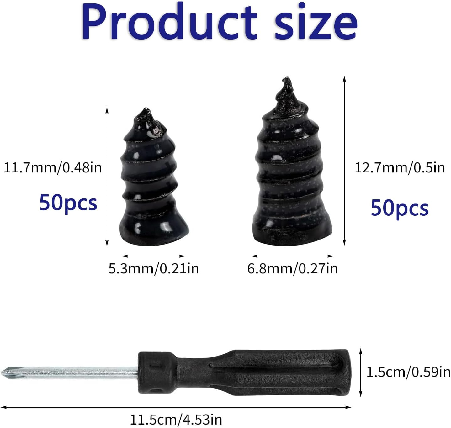 100-Piece Tire Plug Kit with Screwdriver &ndash; Rubber Screw Nails for Fast Car, Motorcycle, Truck, Tractor Puncture Repair(50 S+50 L) image number 3