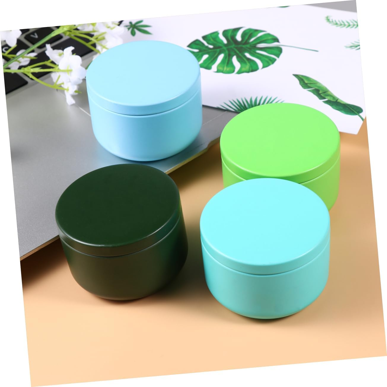 FUNOMOCYA 4Pcs Mini round Tinplate Tea Storage Tins with Lids, Small Metal Kitchen Canisters for Coffee Spices Candy, Compact Sealed Food Storage Boxes for Home and Travel Random Color image number 2