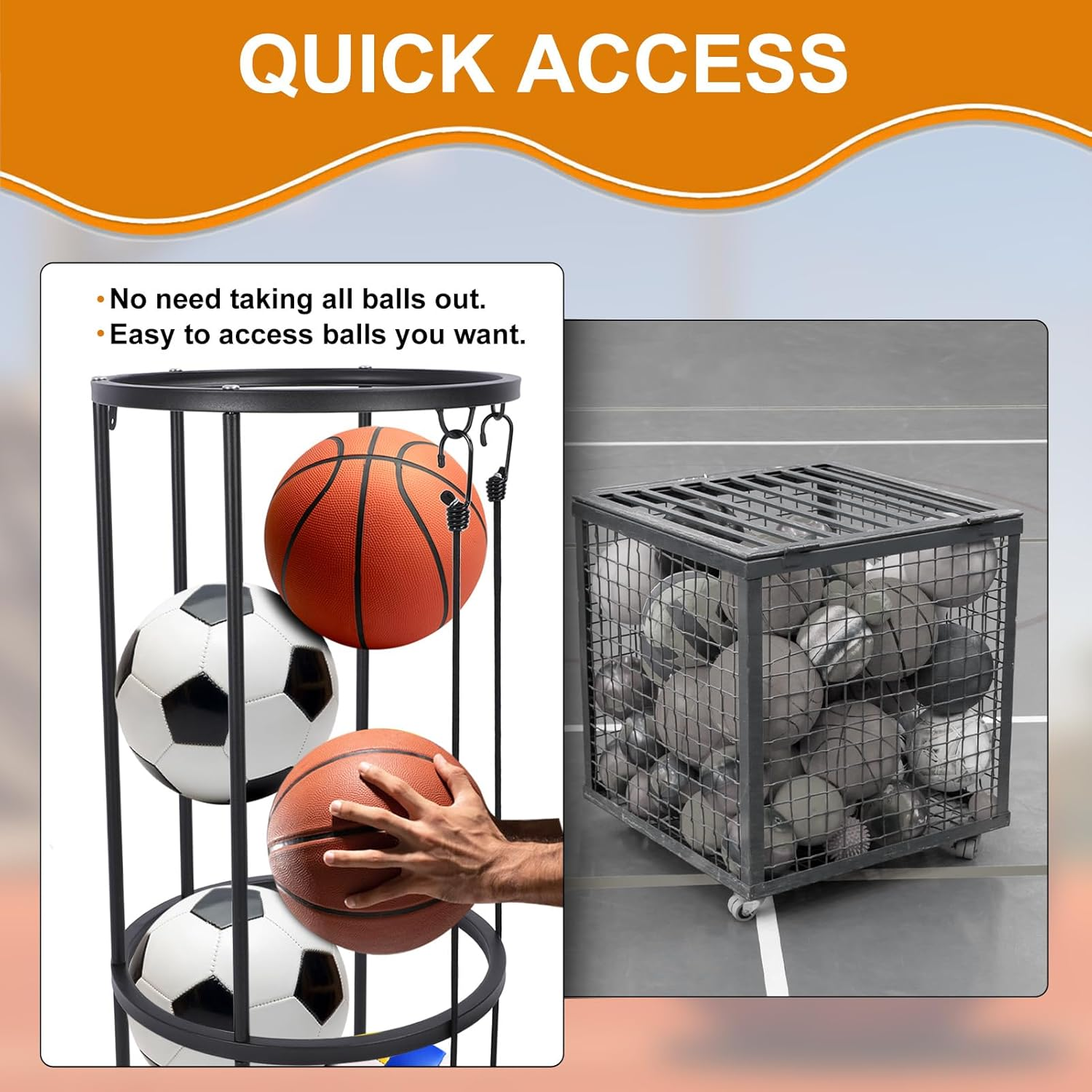 ZEMBSOYA Vertical Ball Storage Rack, Wall-Mounted Garage Sports Equipment Organizer for Basketball, Soccer and Volleyball. image number 1