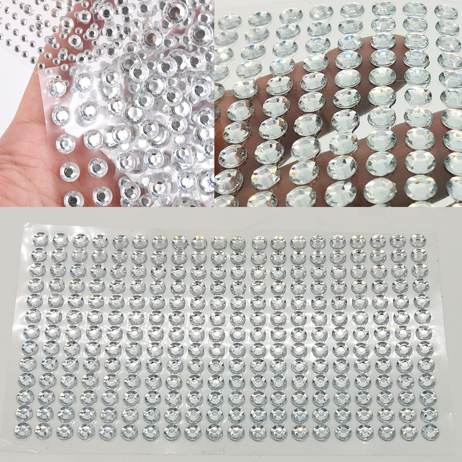 Taicols Rhinestone Sticker Self-Adhesive Jewels Sticker, 2834 Pcs Self Adhesive Gems Stickers, Crystal Gem Flat Back Stickers Adhesive Half for Makeup DIY Nail Earrings Phone Case(Diamond-White)