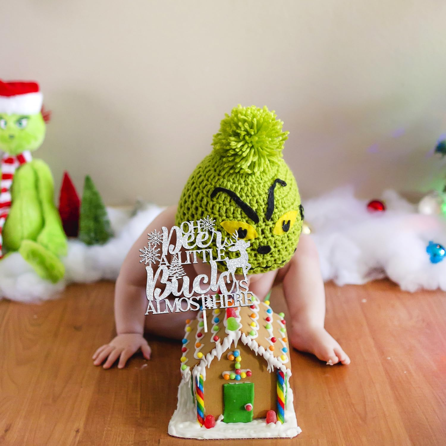 Oh Deer, a Little Buck Is Almost Here Cake Topper, Welcome Baby/We Can Bearly Wait, Winter Christmas Themed Pregnancy/Baby Shower/Gender Reveal Party Decorations Supplies, Sliver Glitter image number 5