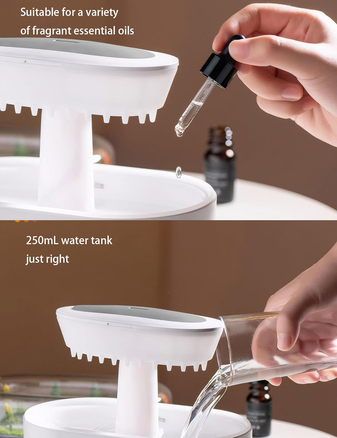 Small Vapor Aroma Rainfall Humidifier with Rain Sounds， Portable Desktop Air Mist Diffuser Water Drip for Bedroom image number 3