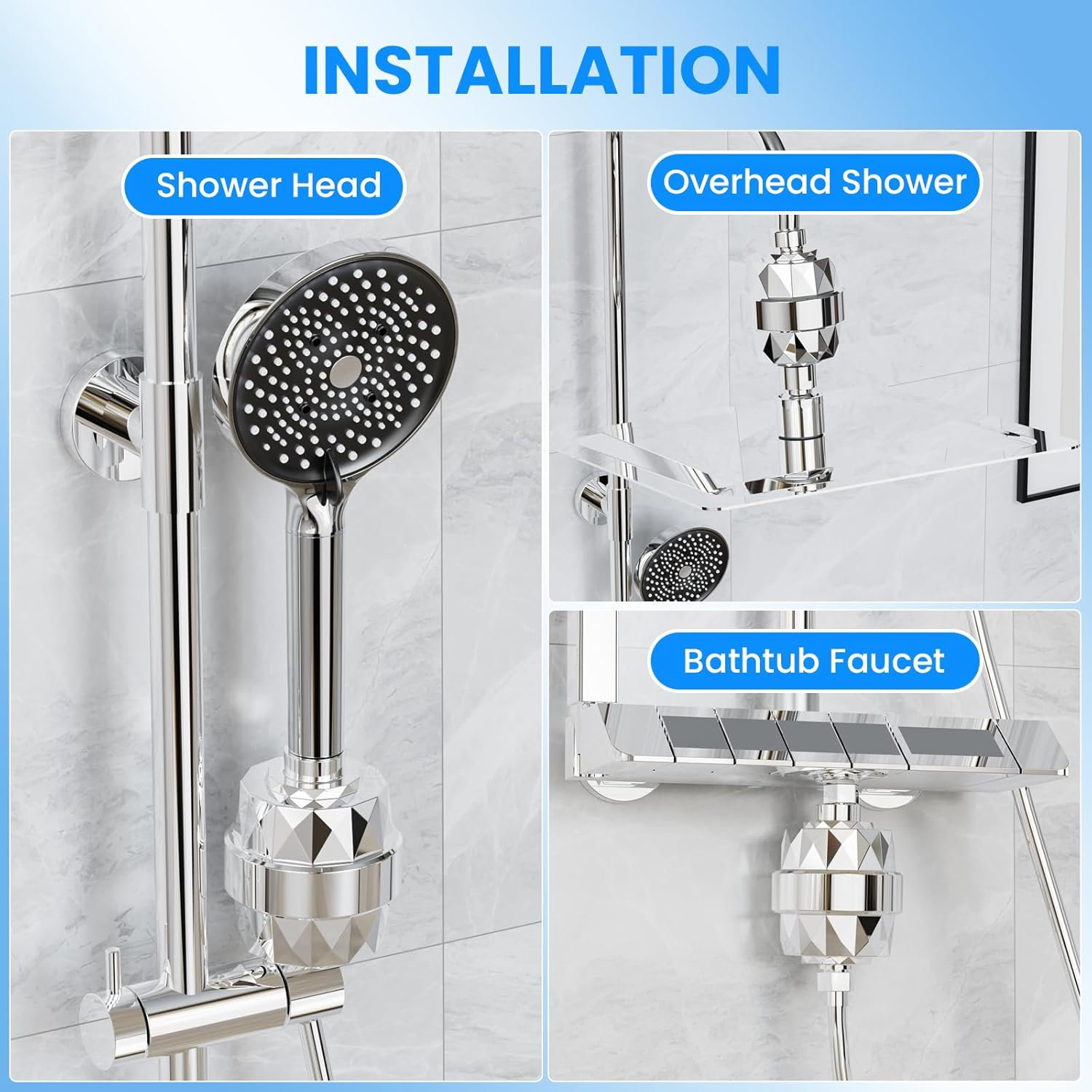 YEAUPE 22-Level Shower Filter, Hard Water Filter, Improves Skin and Hair Healthier, Removes Chlorine, Heavy Metals and Other Sediments, Vitamin C - White image number 4