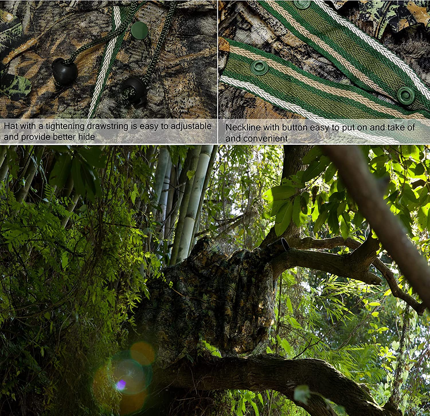 Ginsco 3D Leaf Woodland Ghillie Suit Camouflage Clothing for Hunting Bird Watching Military Training Outdoor Gaming Airsoft Wildlife Photography image number 4