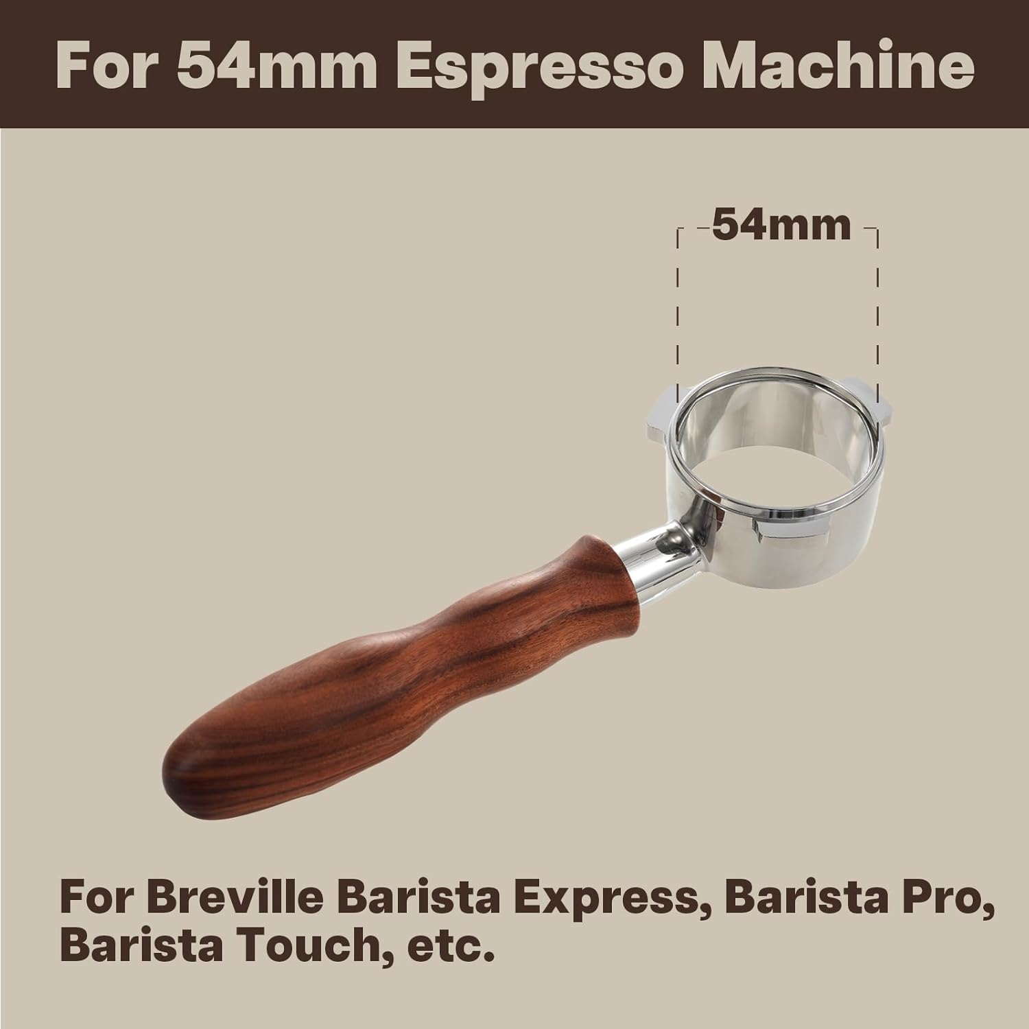 Bottomless Portafilter 54Mm with Espresso Puck Screen, Bottomless Portafilter for Breville All 54Mm Espresso Machine Barista Express Bambino Stainless Etc.Steel Solid Wood (Curved Wood) - Solid Wood image number 1