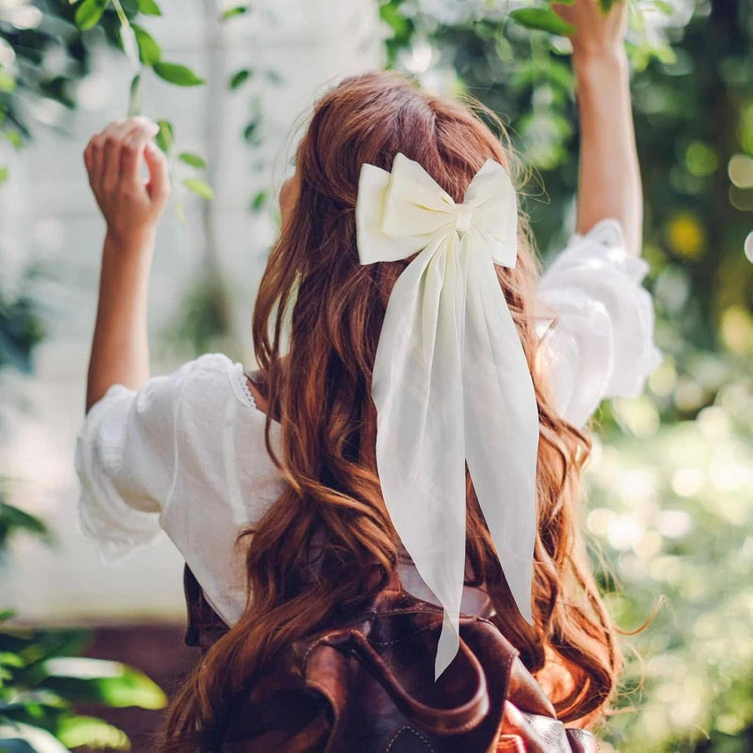 Hair Clips, 2 Pieces with Large Bow, Soft Silky Satin Hair Clip, Long Tail, French Ribbon Hair Pins, 90S Bowknot Clips for Party, Christmas, Women (Black + Beige)