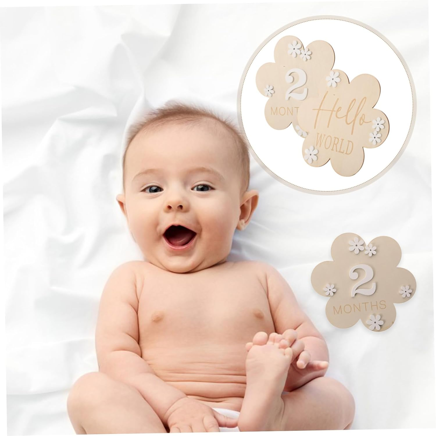 2Pcs Wood Milestone Discs for Newborn Birth Announcement Cards Milestone Wood Circles for Girl Toys Months Nursery Photo Props for Monthly Growth Record image number 1