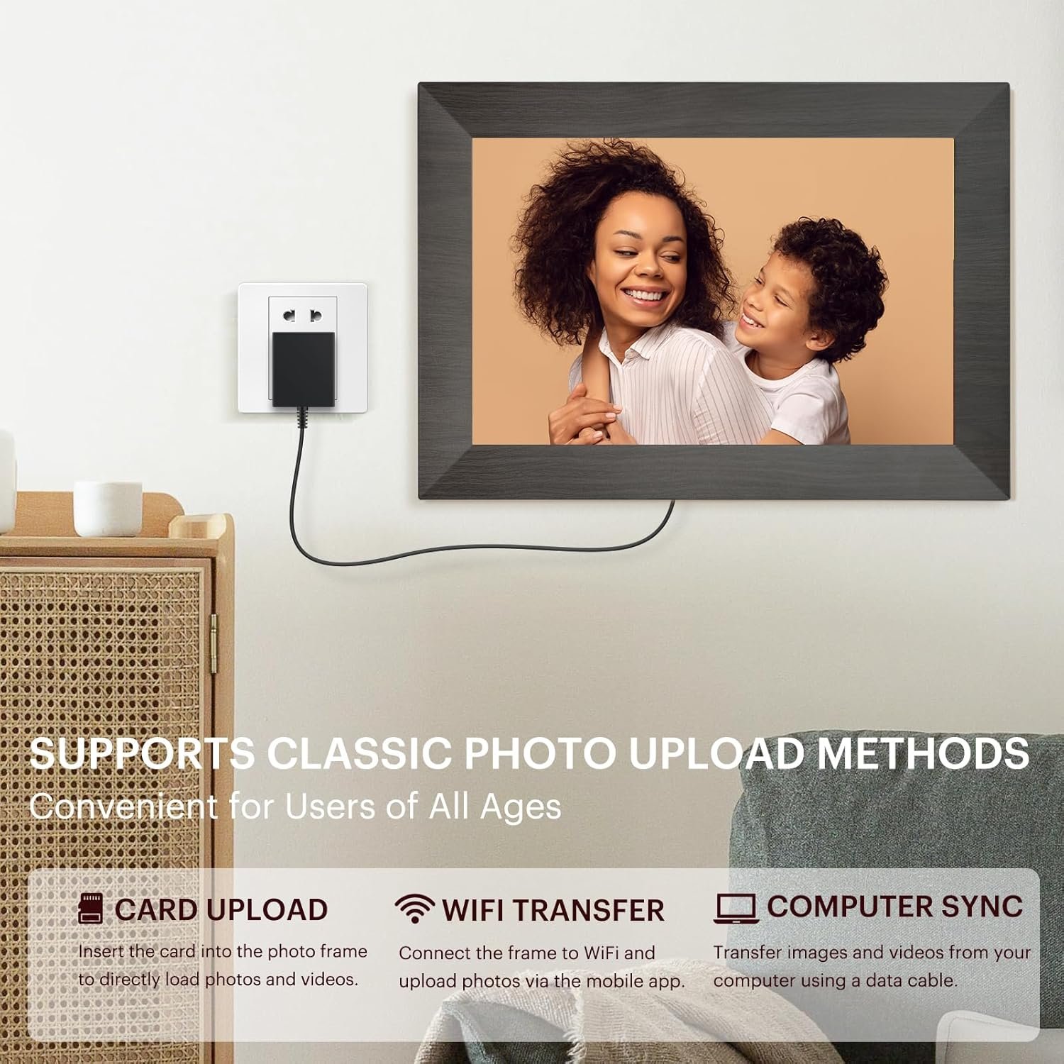 BWJBSW 10.1 Inch Wifi Digital Photo Frame, 1280X800 HD IPS Touch Screen with 32GB Storage, Digital Picture Frame for Wall/Tabletop Display, Extend Storage by Micro SD Card, - Black image number 6