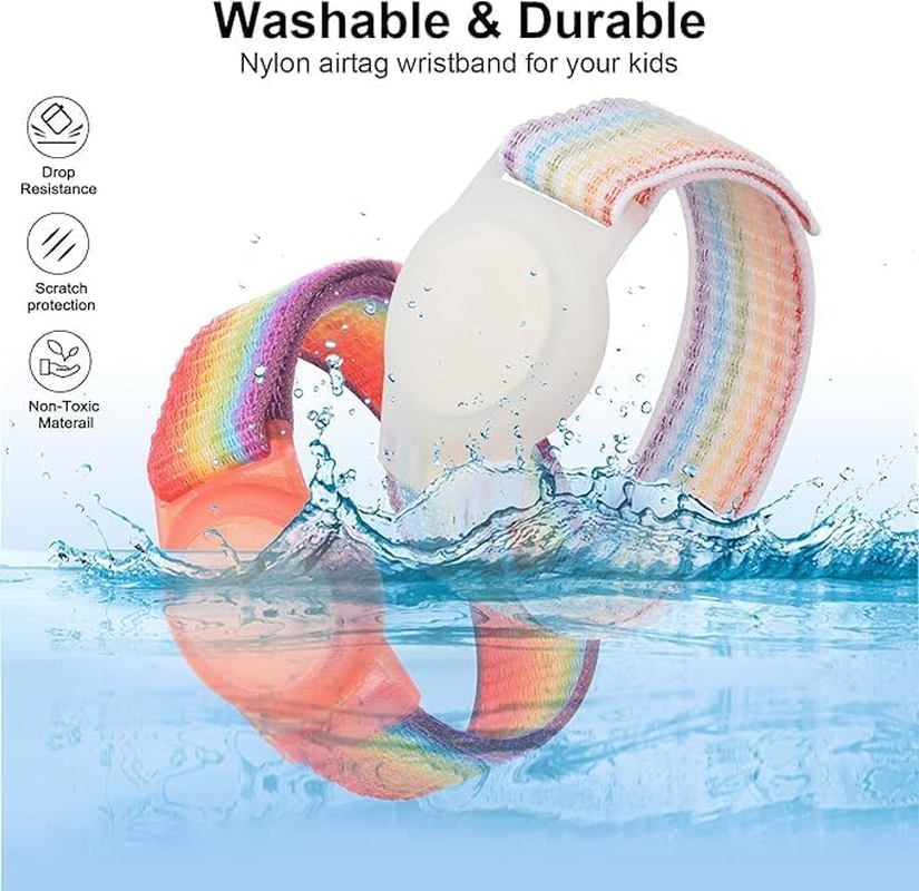 2 Pack Kids Wristband for Airtag, Nylon Watch Band GPS Tracker Holder Protective Case Compatible with Apple Air Tag, Adjustable Anti-Lost Bracelet for Toddler Baby Children Elders image number 4