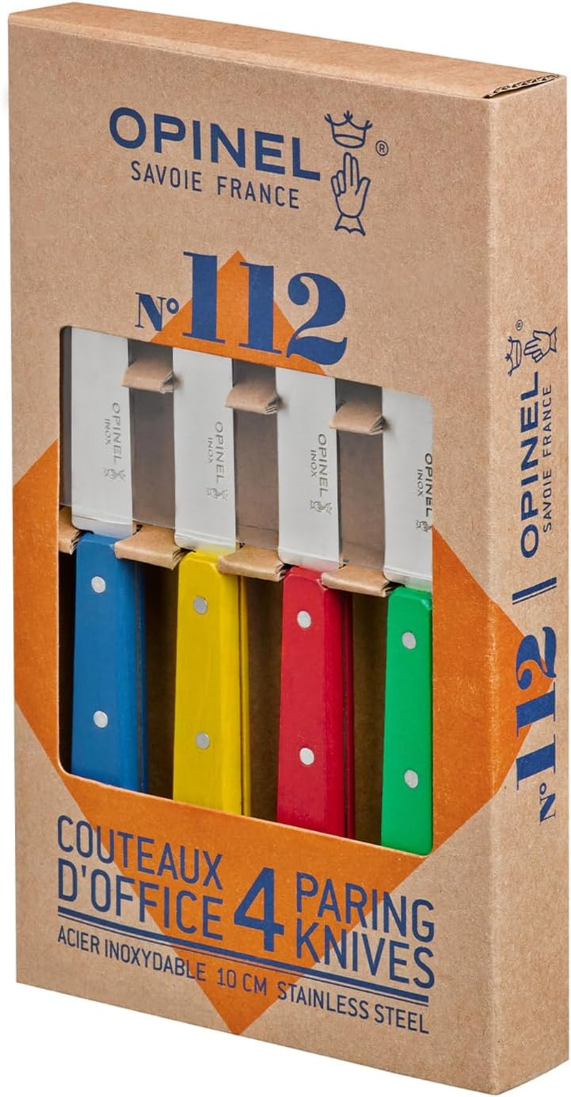 Opinel 112 Assorted Classic Colors Kitchen Paring Knives (Set of 4), Blue/Yellow image number 1