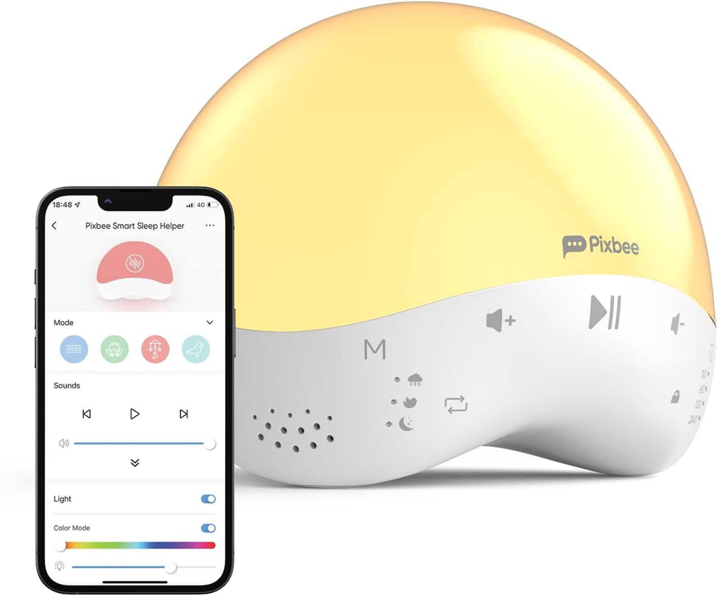 Pixbee Smart Nursery Night Light - Baby Sound Machine with 25 Soothing Sounds & RGB Dimming - Sleep Trainer Lamp with Timer & Child Lock - Compatible with Alexa & Google Assistant image number 3