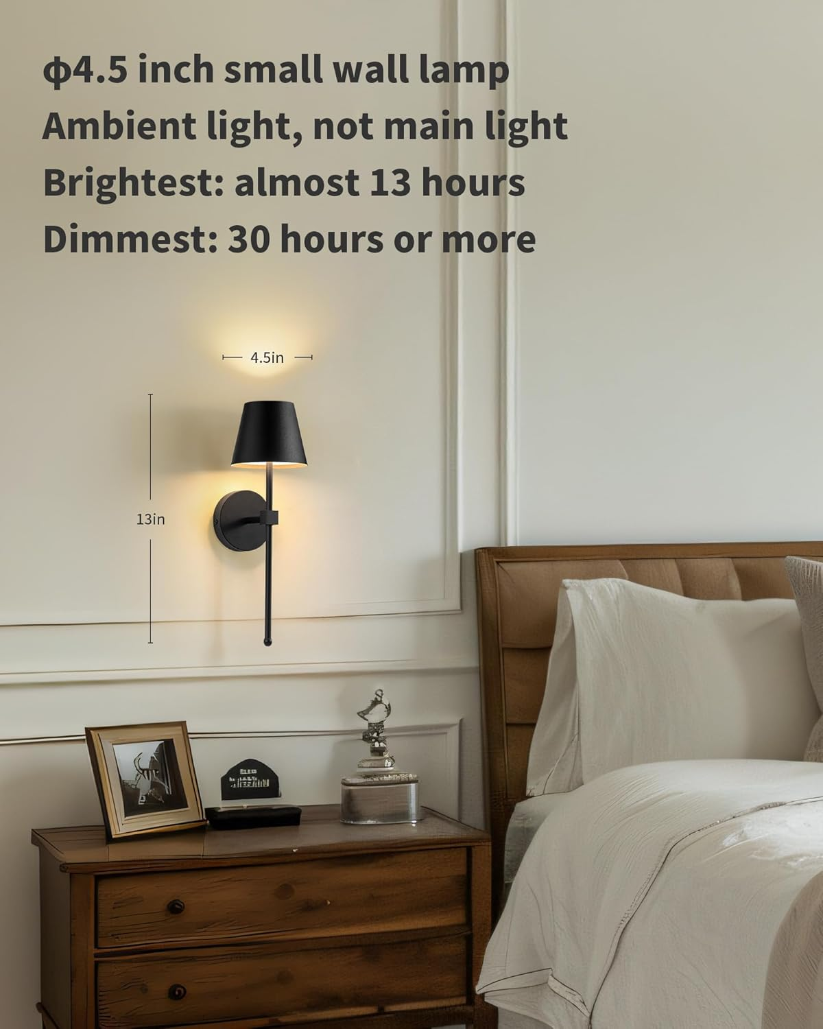 Wall Light Battery Operated Sconce Set of 2, Not Hardwired Fixture,Wall Sconce with Remote Dimmable Light Bulb,Easy to Install Not Wires,For Bedroom, Lounge, Farmhouse image number 6