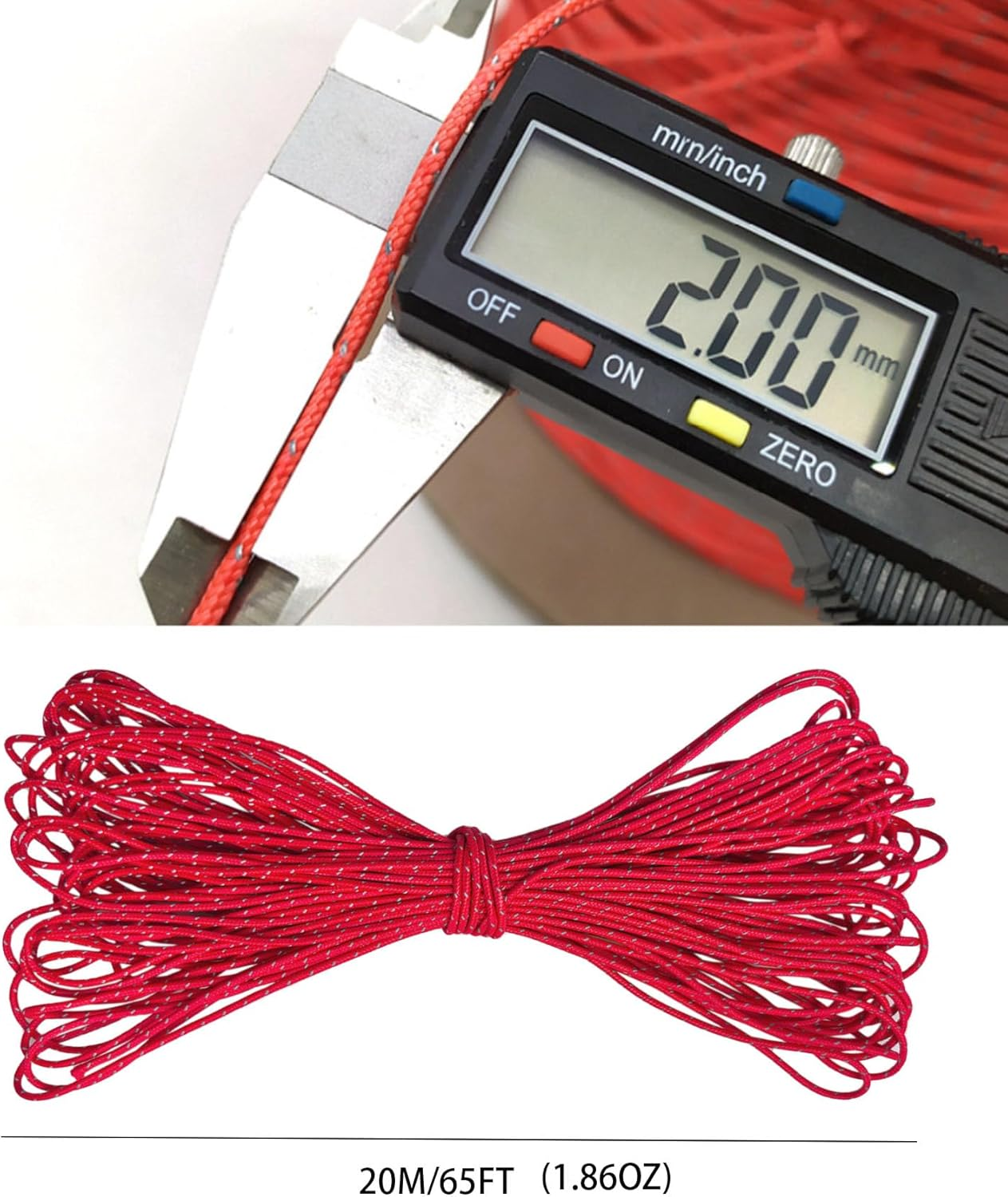 Dyneema Reflective Rope -2Mm 400Kg Fracture Strain - Suitable for Tents, Kite Surfing, and Other 65 Feet (Red, 2Mm) image number 5