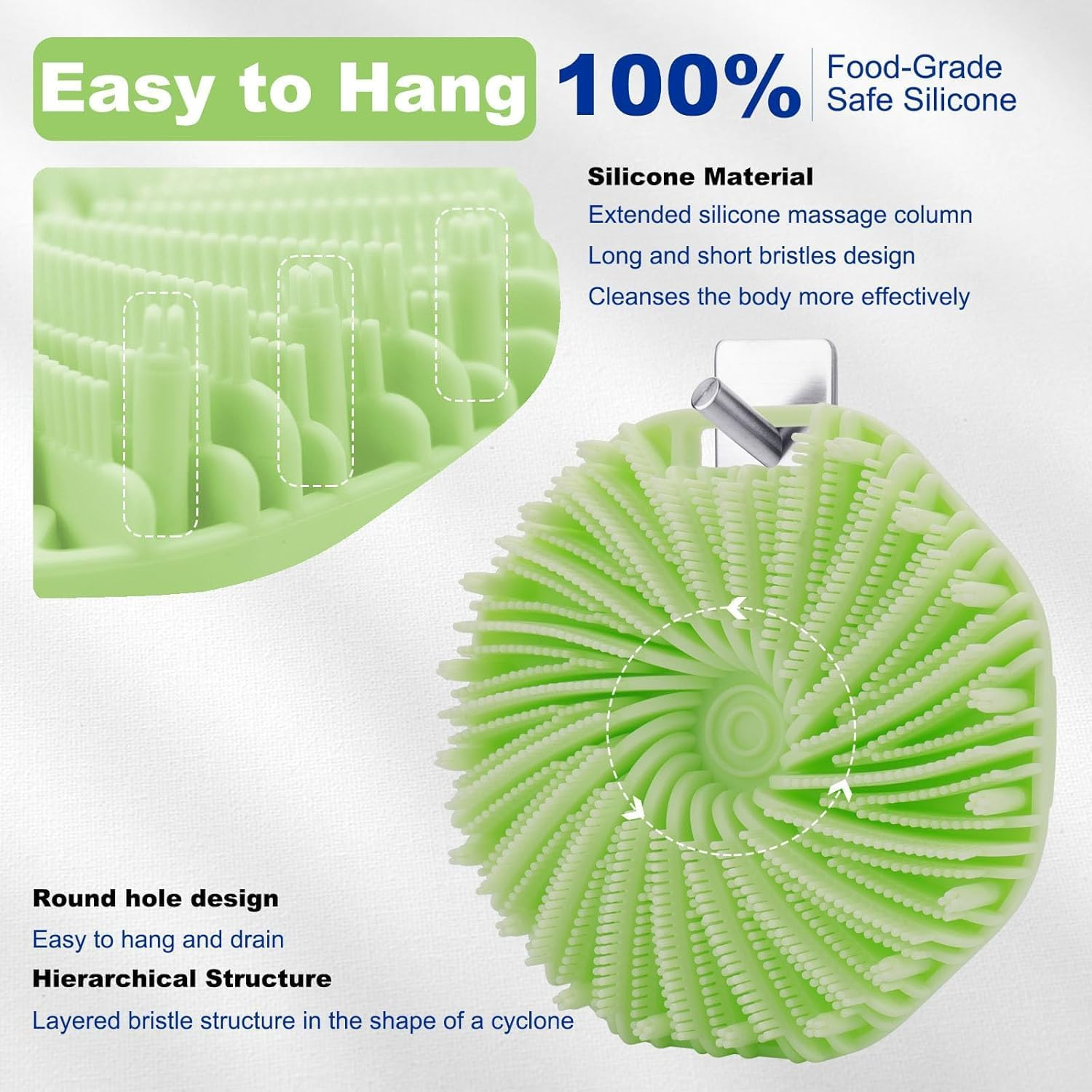 Silicone Body Scrubber, Exfoliating Body Scrubber for All Skin Types, Handheld Shower Brush with Rich Lathering and Easy Cleaning (Green) image number 4