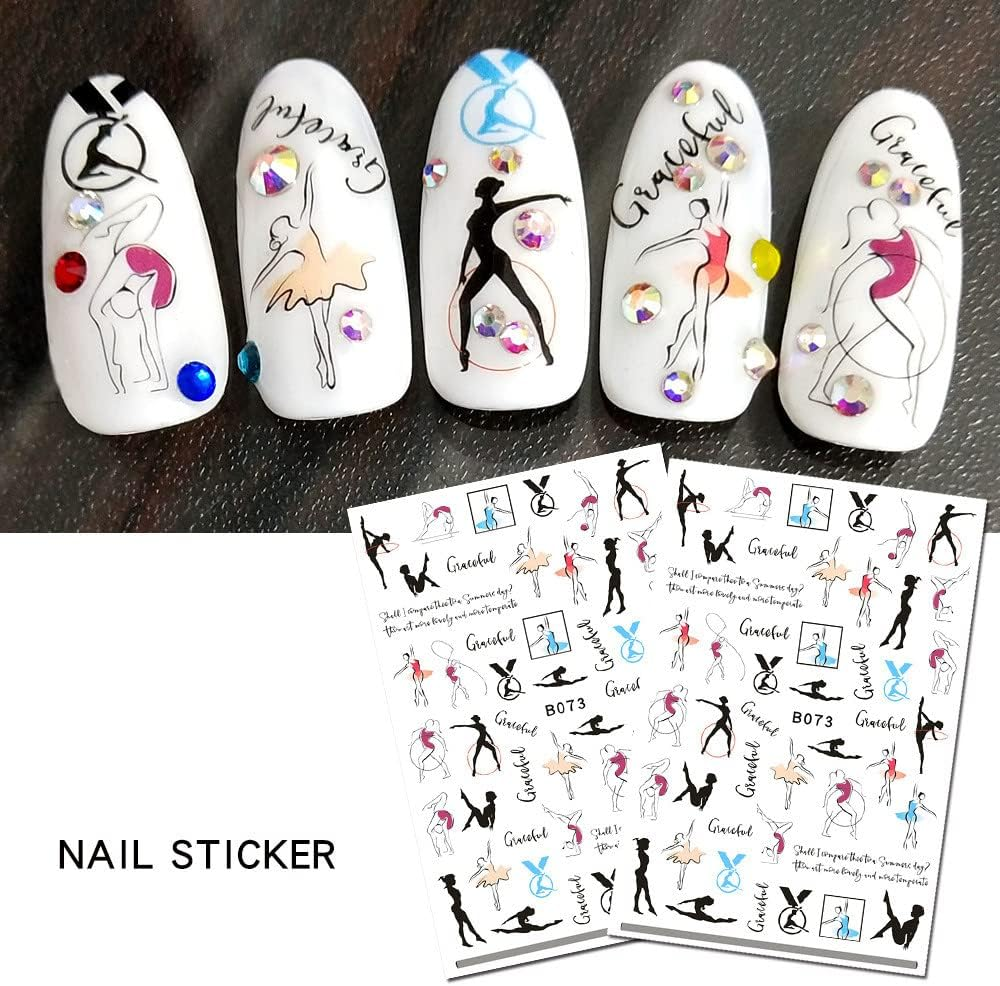 CHANGAR Football Sports Nail Art Decals - Basketball, Soccer, Cheerleading, Flag, Bowling, Rugby, Ballet - 16 Sheets image number 1