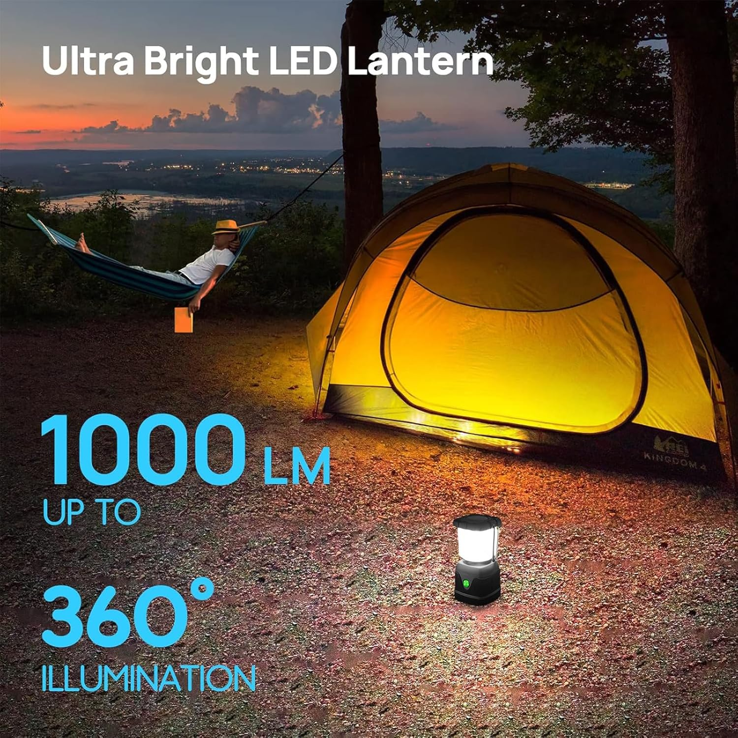 XIULIUU LED Camping Lantern, Battery Powered Camping Lights, 1000LM, 4 Light Modes, IPX4 Waterproof Tent Lights, Portable Flashlight for Power Outages Emergency Hurricane Hiking Not Rechargeable 1PCS image number 3