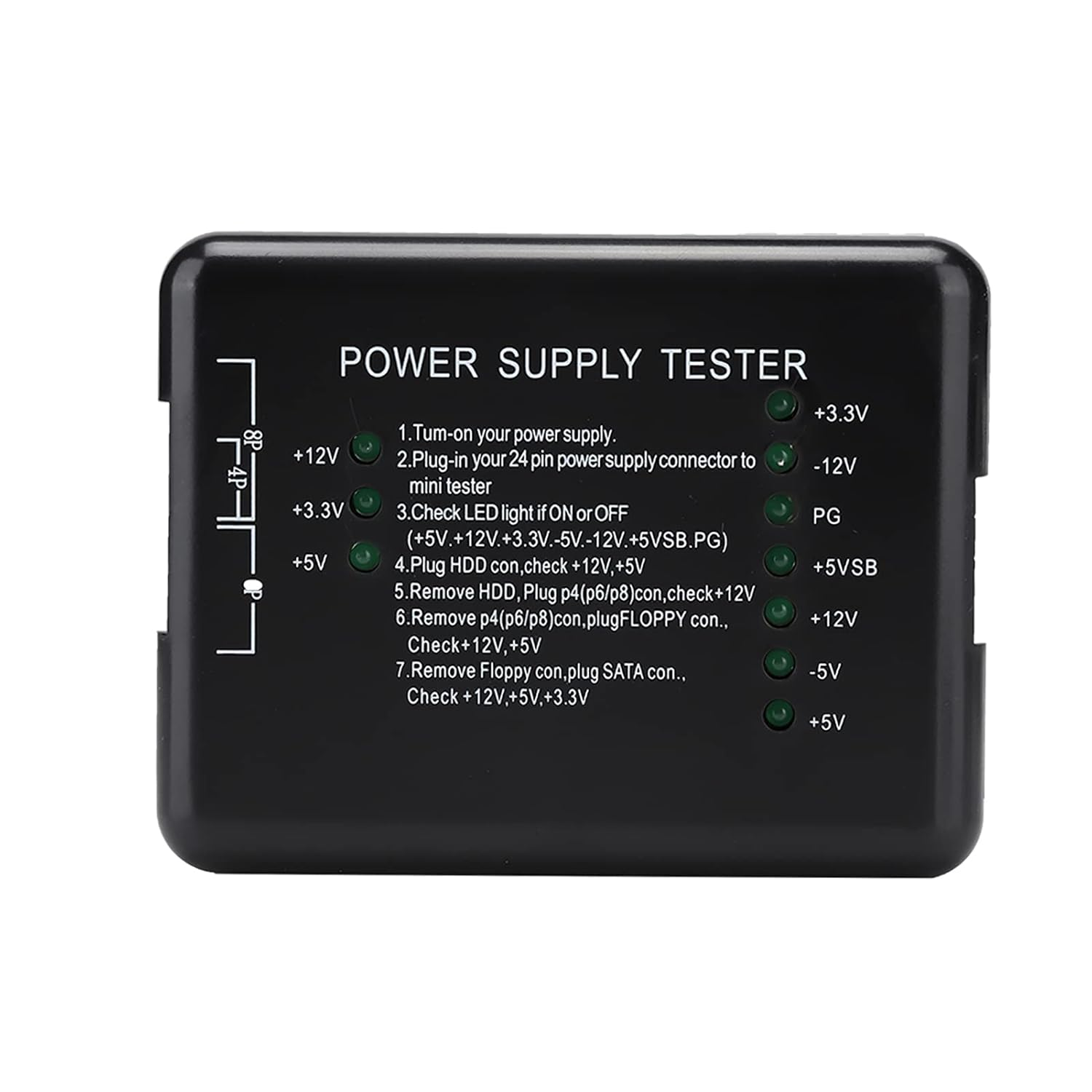 PC Power Supply Tester, 20/24Pin Computer Testing Device with Indicator Light, PSU/ATX/SATA/HDD Power Tester (Black) image number 2