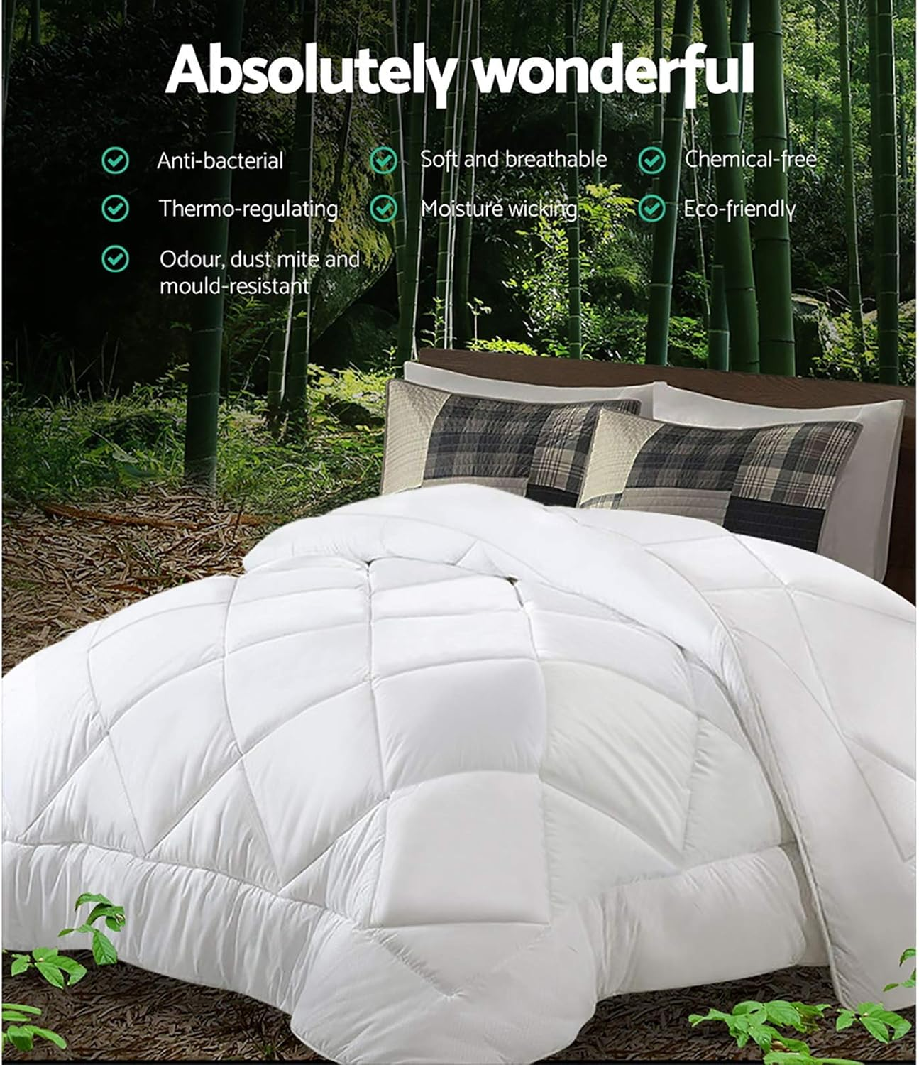 Giselle Bedding 400GSM Microfibre Bamboo King Quilt, Quilts Cover Winter Comforter Duvet Blanket for Home Bedroom Bed Travel, Highly Breathable Pure Soft White image number 4