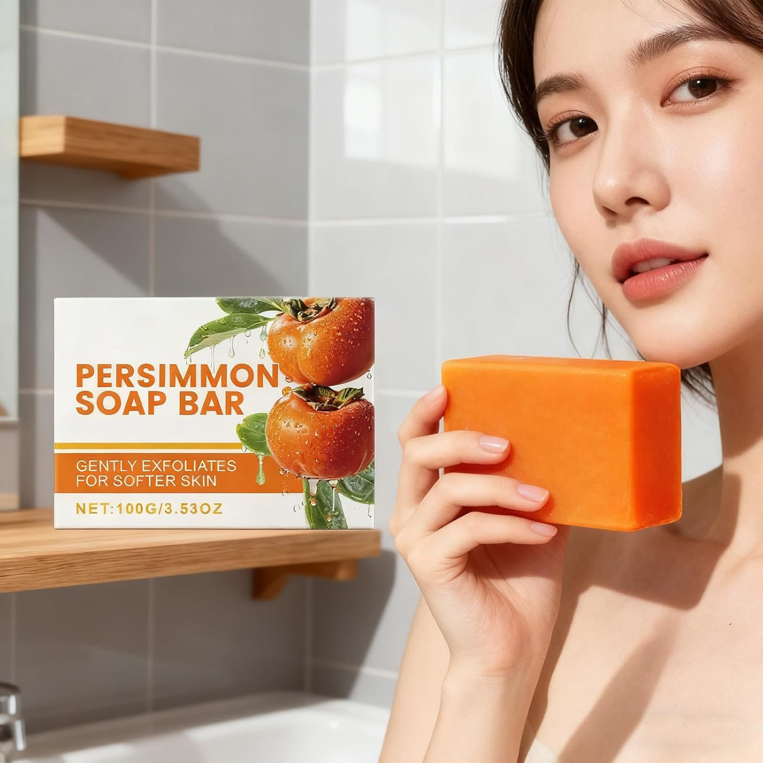 Persimmon Soap Bar for Body Odour Removal, Deodorant Bath Soap for Men & Women, Cleansing & Moisturising Face & Body, Exfoliating Bars with Persimmon & Honey, Light Scent for Smooth Skin (6Pcs) - 2Pcs image number 7