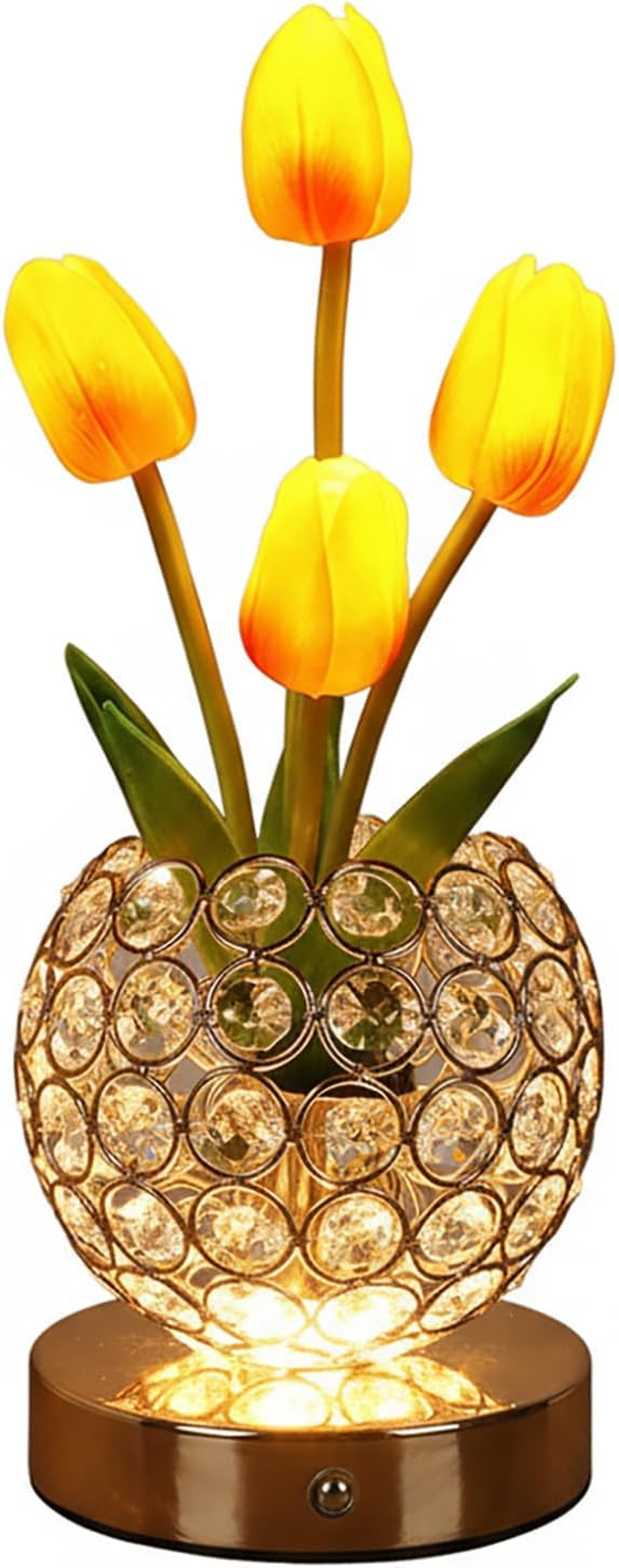 Crystal Tulip Table Lamp, 3 Colors Dimmable Artificial Flowers Light, USB Rechargeable Cordless Lamps, Bedroom Living Room Decoration, Valentine Day, Mothers Day, Christmas Day Gift (Orange Tulip)