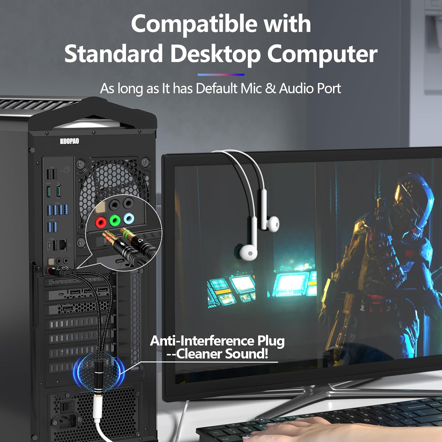 Headphone 3.5Mm Splitter Mic Cable for Computer, KOOPAO Headset 3.5Mm Female to 2 Dual Male Microphone Audio Stereo Jack Earphones Port to Gaming Speaker PC Adapter image number 2