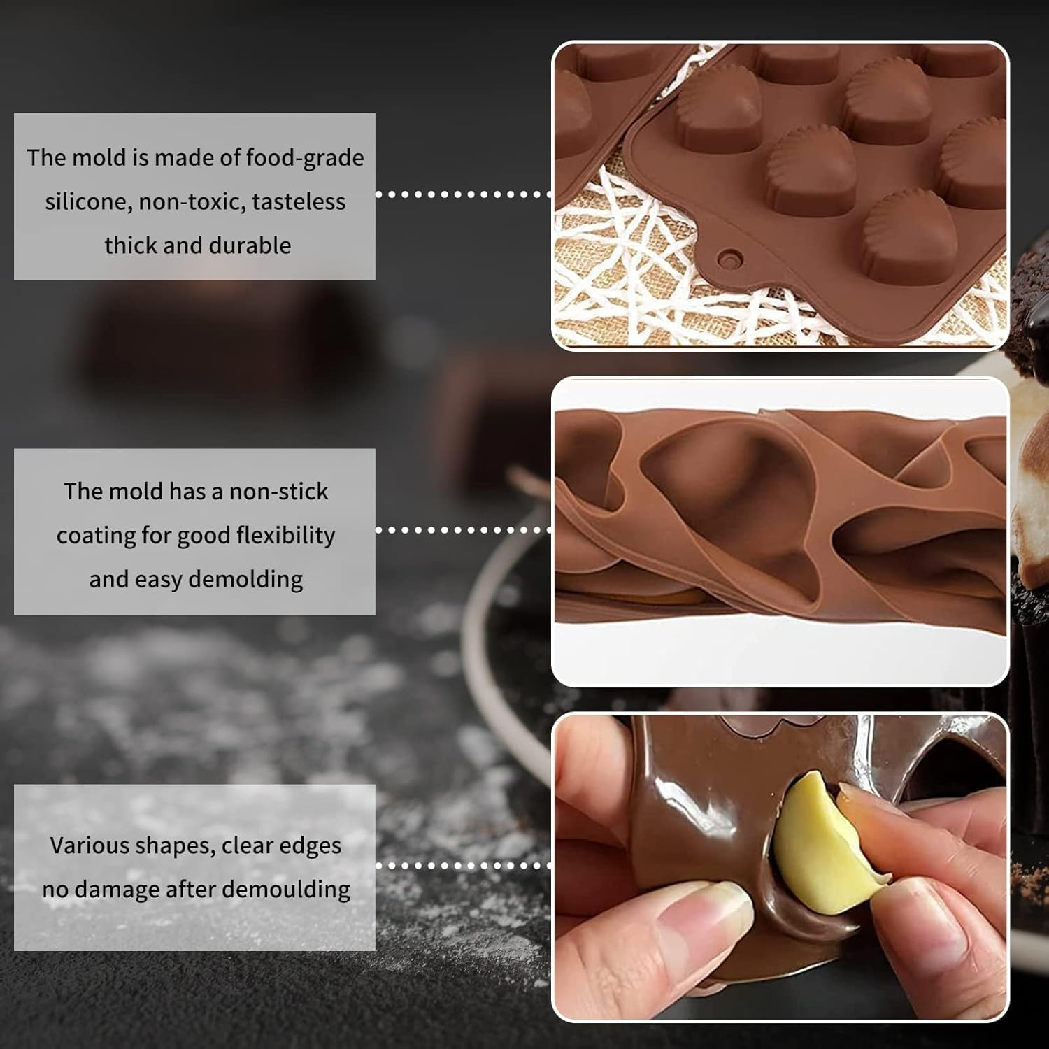 Chocolate Moulds, Silicone Molds, Candy Molds, Silicone Chocolate Molds Trays, Food Grade Silicone Molds, Non-Stick, Suitable for Christmas, Festivals, Parties, Birthdays, Banquets(6Pcs)