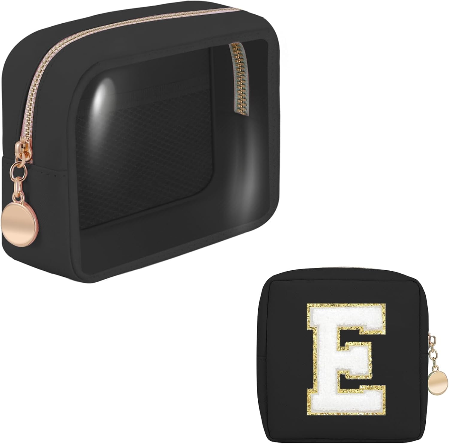 CHICREEN Clear Makeup Bags Set,Clear Toiletry Bags,Initial Clear Purse,Personalized Clear Gift Bags,Make up Pouches,Tsa Approved Clear Organizer,Gifts for Teen Girls&Women, Pearl White (1 Mini), M