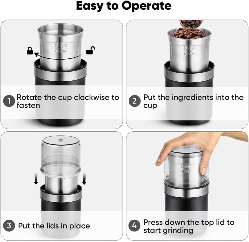 Yaberry Grove-Coffee Grinder Electric, Herb Grinder, Spice Grinder, Coffee Bean Grinder, Espresso Grinder with 2 Removable Stainless Steel Bowl image number 3