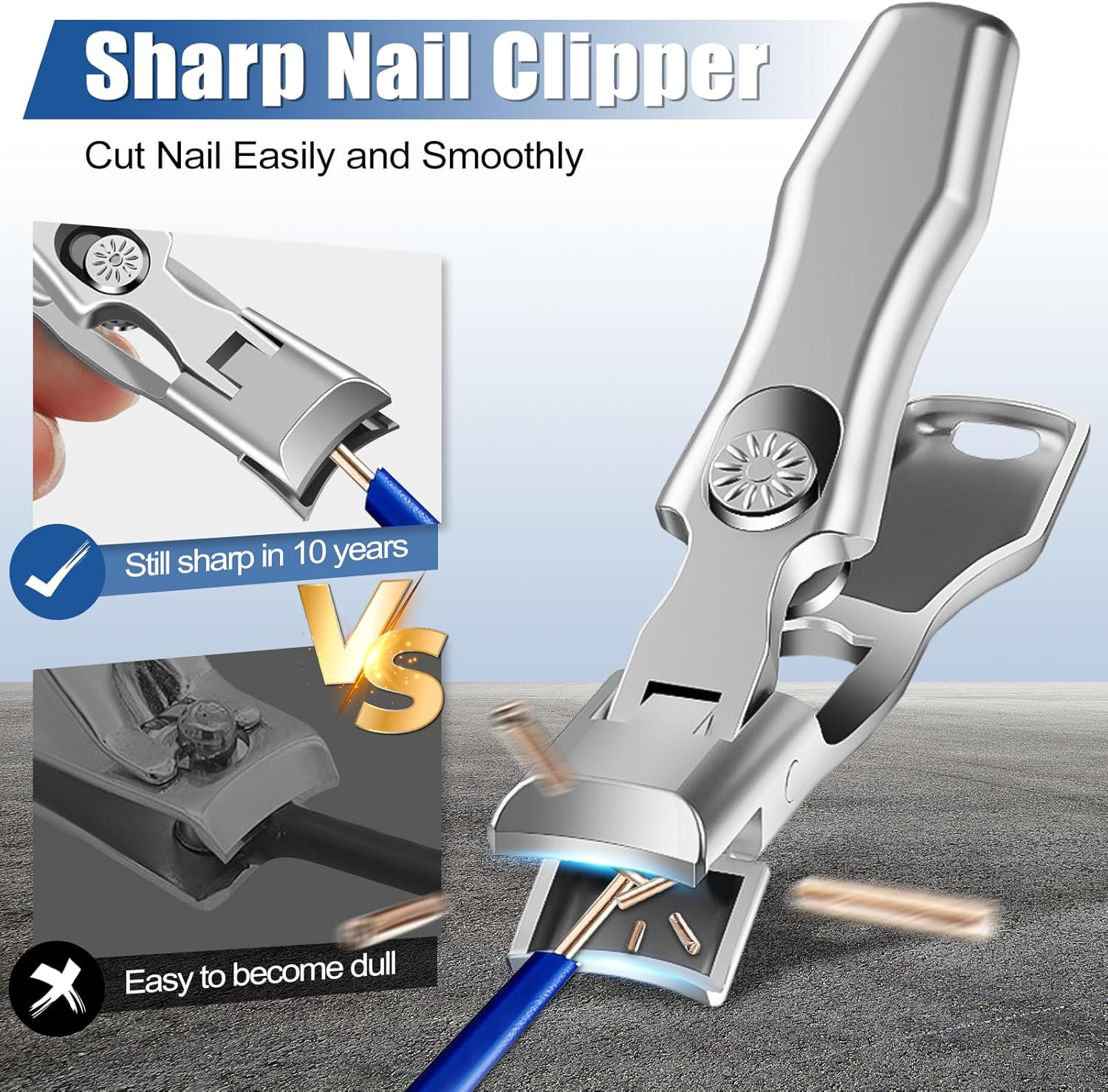 Heavy Duty Nail Clippers for Thick Nails, Wide Opening, Self Collecting, Ultra-Sharp and Durable Fingernail Toenail Clippers for Men Women, Seniors, 18-Month Replacement Warranty (Silver) - Silver image number 2