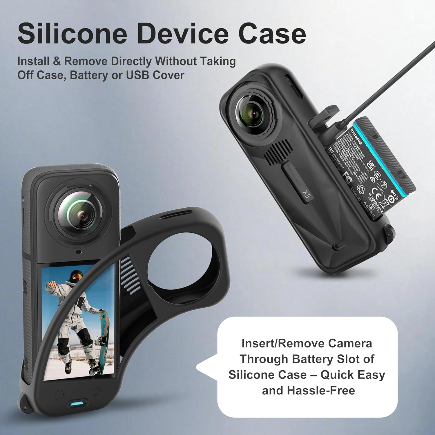 Fitstill Protection Accessories Kit Only for Insta 360 X5 Optical 2PCS Tempered Glass Screen Protector+Rubber Lens Cap+Silicone Rubber Protective Case+Silicone Support Base Mount Insta 360X5 Accessory image number 5