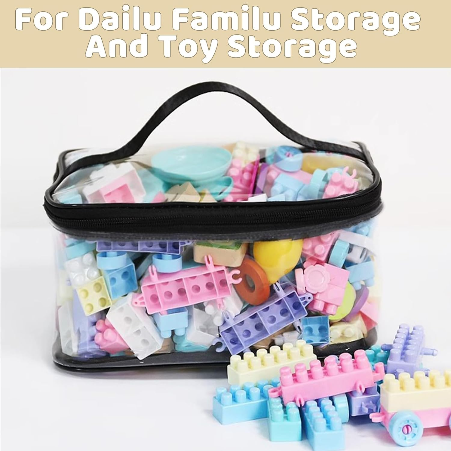 4 Packs Clear Toy Storage Organizer Bags, Reusable Transparent PVC Travel Waterproof Zipper Bags for Organizing, Large Toy Organization Board Game, Puzzle Storage Containers (2Colors1-2Pcs) - 2Colors2-2Pcs image number 2