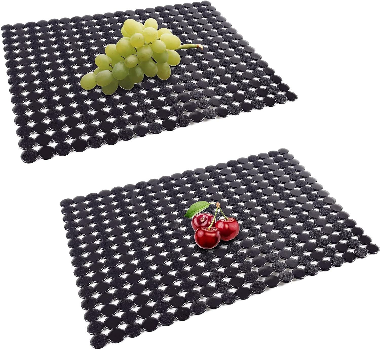 Qulable 2Pack Kitchen Sink Mat for Stainless Steel/Ceramic Sinks, PVC Eco-Friendly Protectors for Bottom of Kitchen Sink, Adjustable, Fast Draining, Dots Design, 11.8X15.7 (Black)