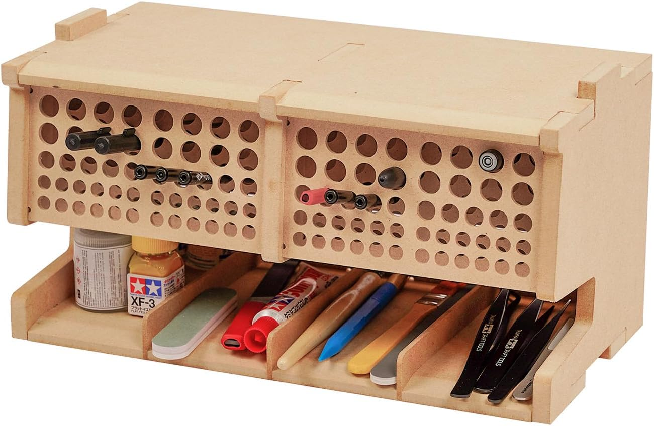 Bucasso Wooden Model Kit Tool Storage Rack with 60 Holes, Brush/Paint Organizer with MDF Material, Craft Supplies Storage, Brush/Tool Holder, Suitable for Tamiya/Gundam Tools, GK6