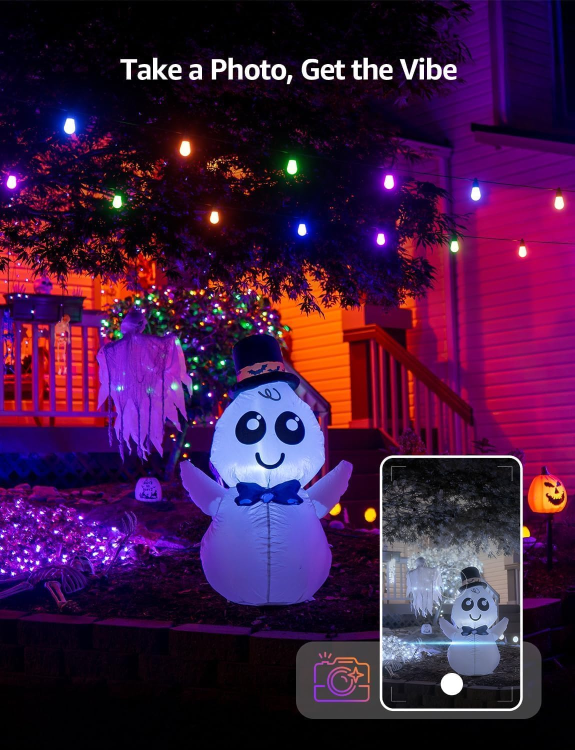 Lepro ZB1 AI Christmas Outdoor String Lights 15M, Smart Festoon Lights Outdoor Waterproof IP65, Warm White & RGB Colour Changing, Personalized AI Lighting Designer, Compatible with Alexa, 2.4G Wifi image number 4