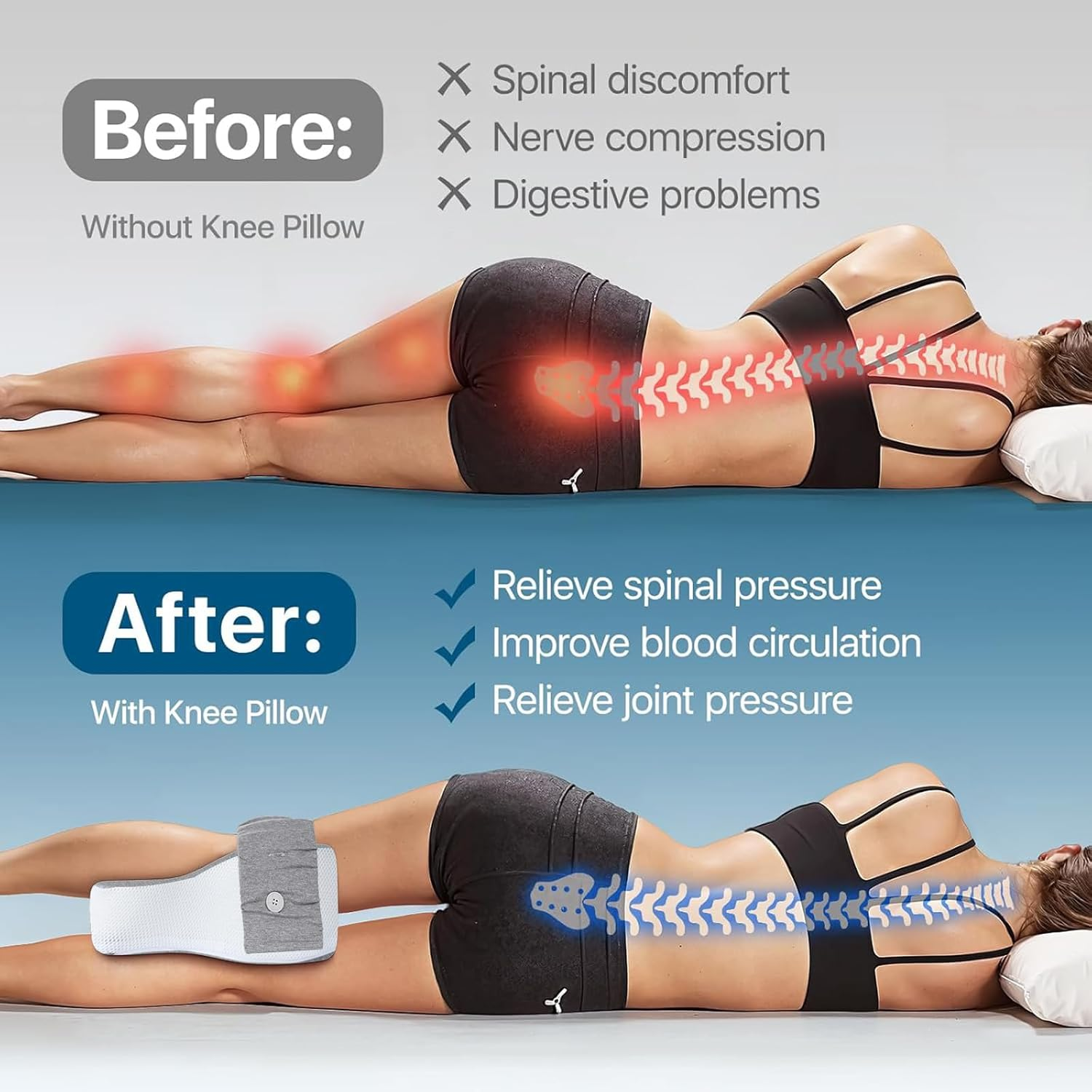 Knee Pillow Leg, Ergonomic Side Sleeping Pillows, Large Comfortable Memory Foam Leg Pillows with 4-Level Adjustable Strap for Side Sleeper, Leg Support Cushion with Removable & Washable Cover image number 1