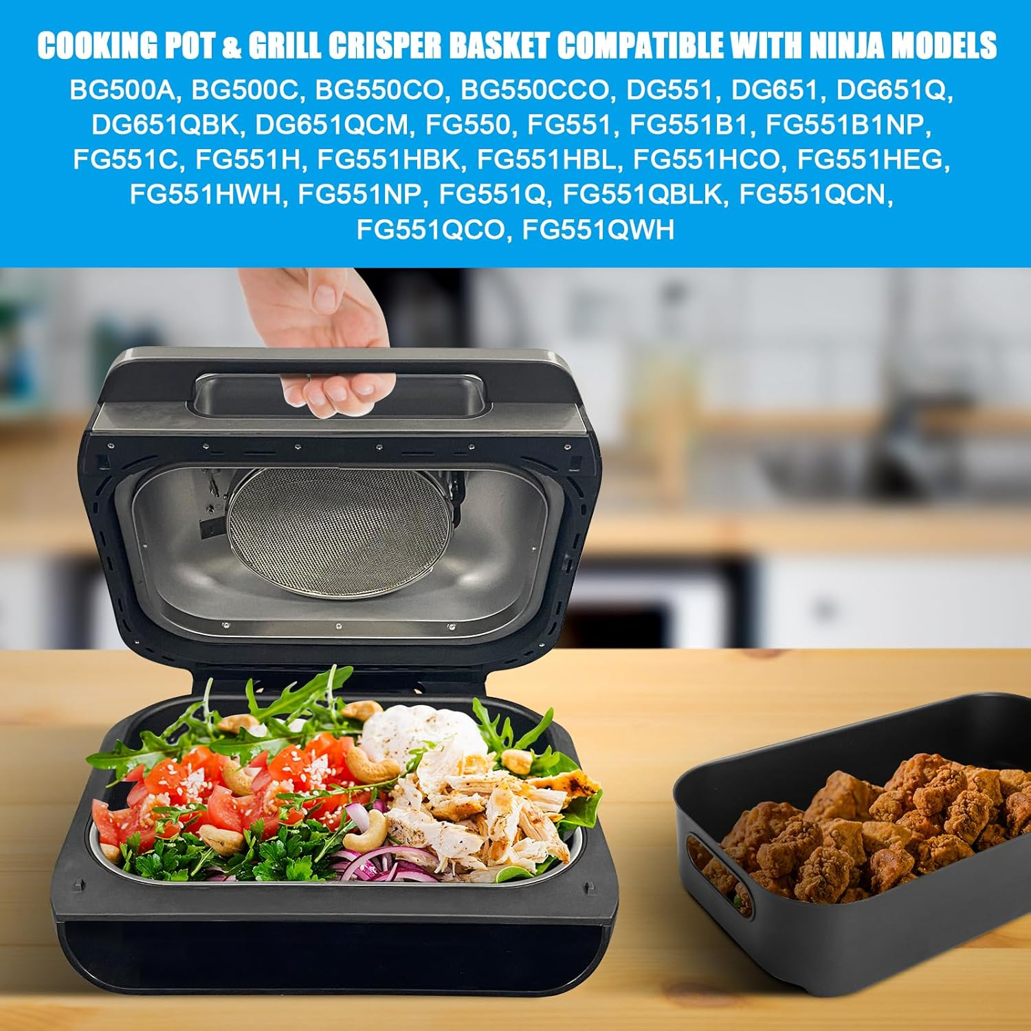 Outspark Grill Cooking Pot and Combo Crisper Basket for Ninja Foodi FG551/DG551 Smart XL Indoor Grill Accessories,Non-Stick Air Frying Basket & Griddle Pan Replacement for Ninja DG651 image number 5