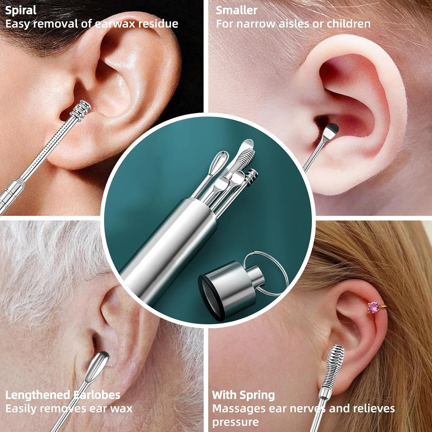 Aviation Grade Stainless Steel Ear Spoon,Earwax Remover Earwax Remover for Adults 10Pcs Earwax Cleaning Tool Ear Cleaner with Storage Container Ear Cleaner Suitable for Children Teenagers and Adults image number 4