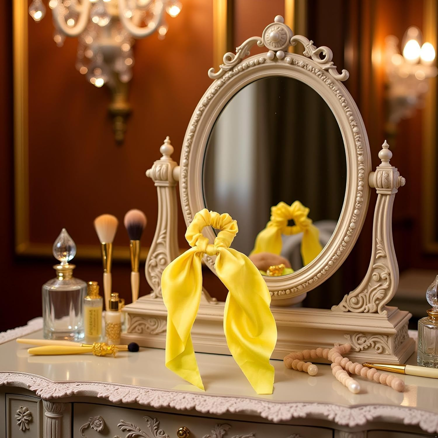 1Pc Yellow Women Girl Bow Satin Ribbon Ponytail Scarf Hair Tie Rope Scrunchies Elastic Band Hair Scrunchies Bands Elastics and Ties Clips and Barrettes image number 6