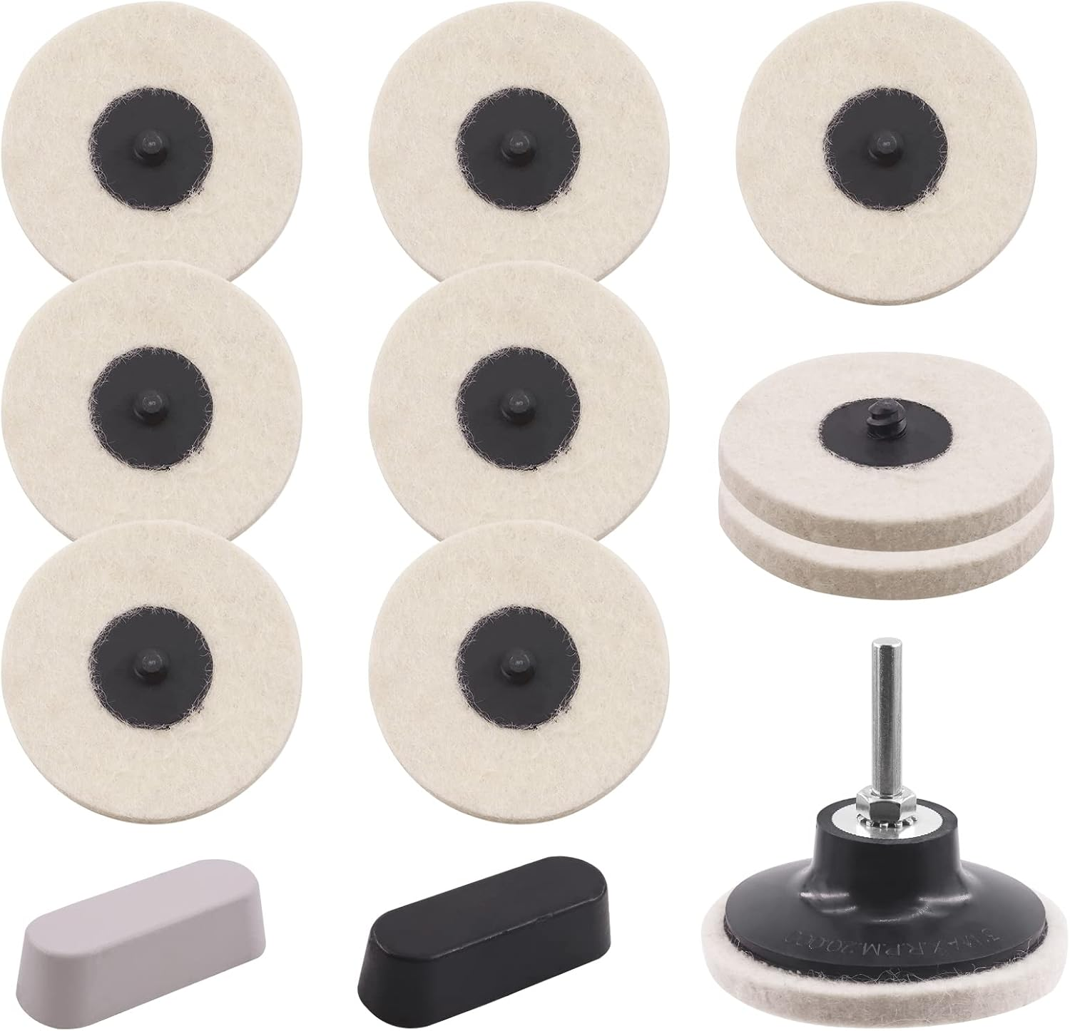 13Pcs 3" Compressed Wool Fabric Disc Felt Polishing Buffing Pads Wheels Compounds Kit with Black Emery, White Diamond for Polishing and Buffing image number 4