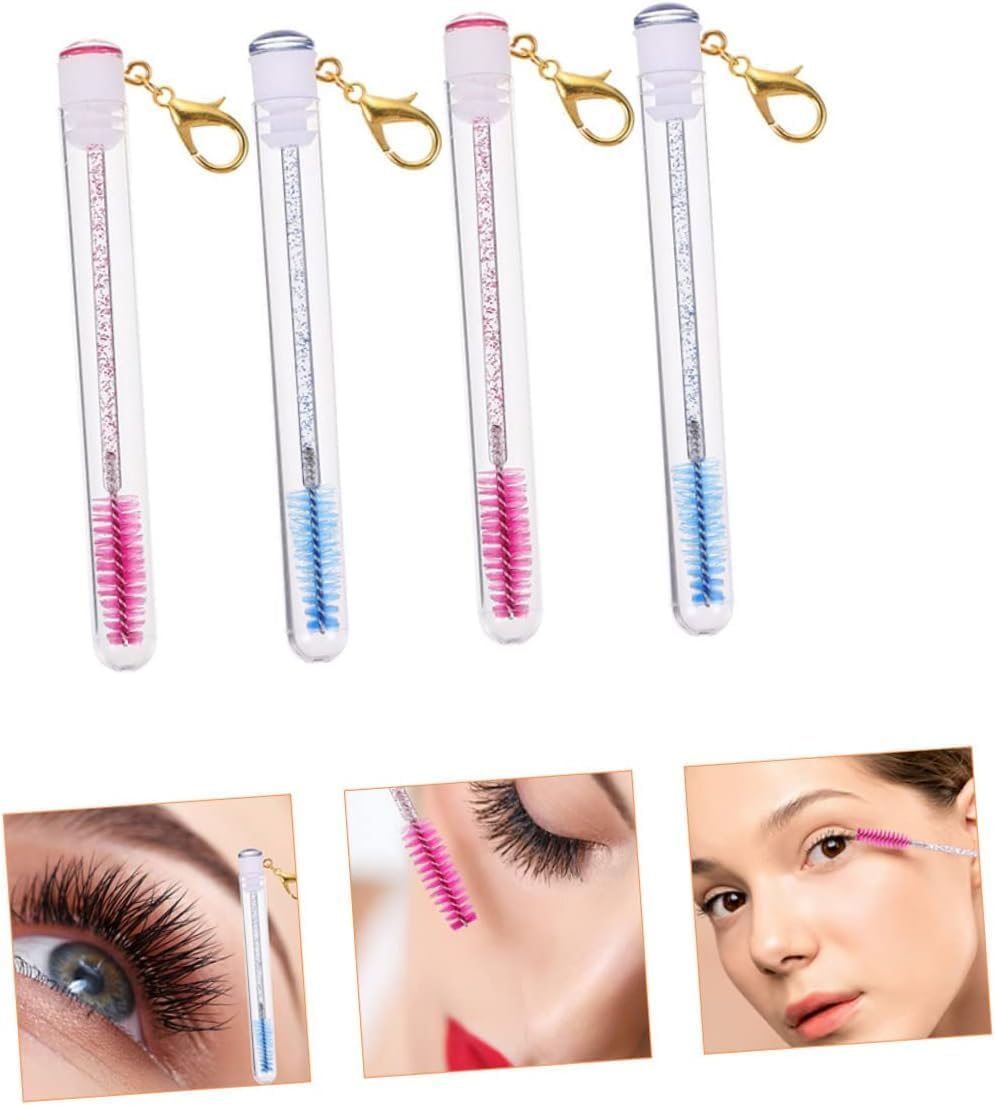 Fokmuaex 4Pcs Eyelash & Eyebrow Brush Keychain - Portable Travel Makeup Tools for Beginners, Lightweight Easy to Use Eyelash Brushes for On-The-Go image number 6